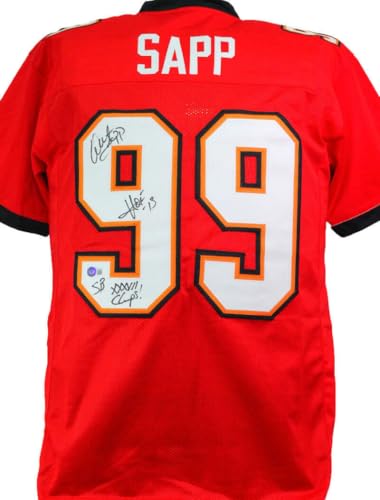 Warren Sapp Autographed Red Pro Style Jersey w/ 2 Insc- Beckett W *Black - Image 8