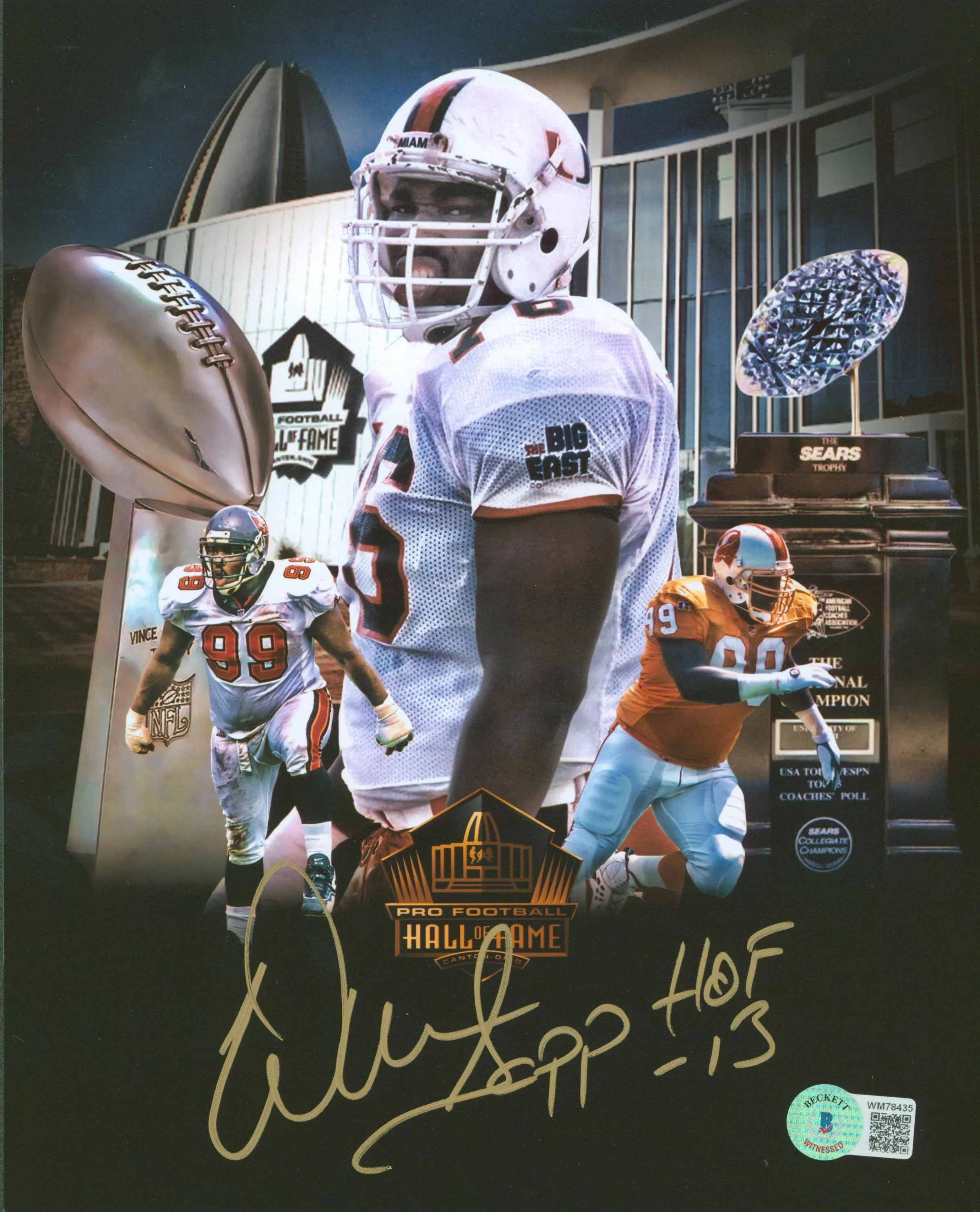 Warren Sapp "HOF 13" Authentic Signed 8x10 Custom Edit Photo BAS Witnessed - Image 2