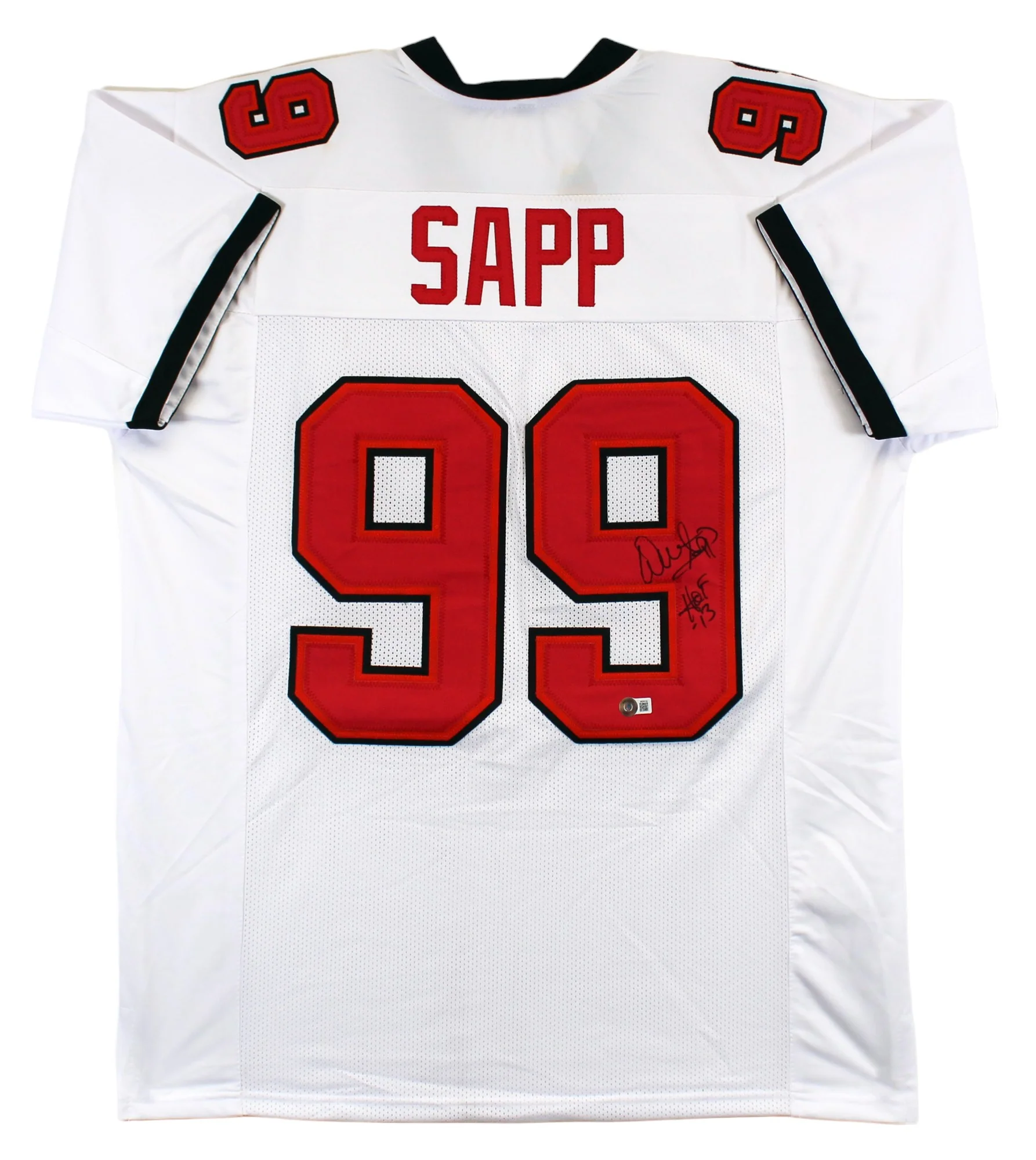 Warren Sapp "HOF 13" Authentic Signed White Pro Style Jersey BAS Witnessed - Image 2