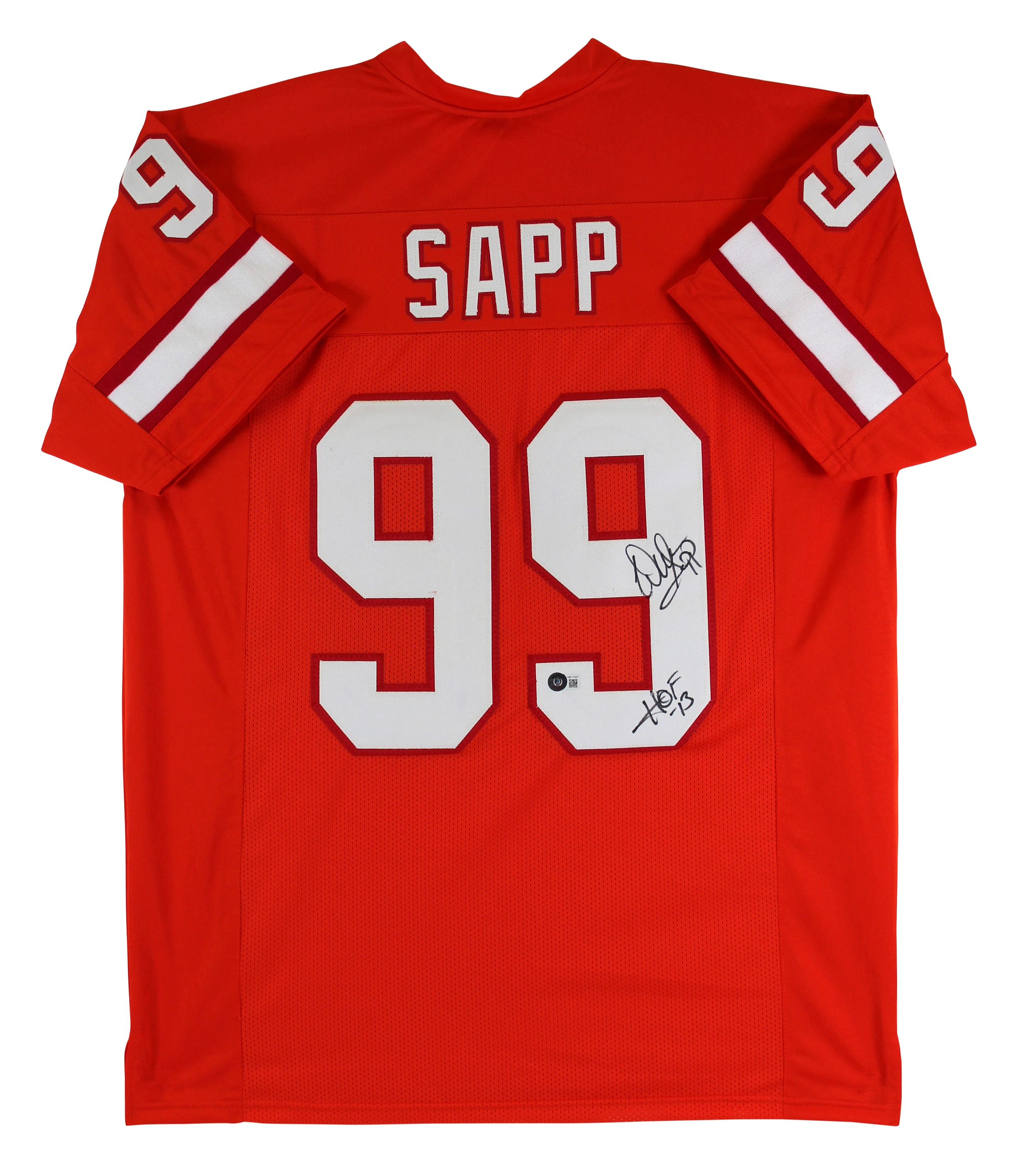 Warren Sapp "HOF 13" Signed Orange Throwback Pro Style Jersey BAS Witnessed - Image 2