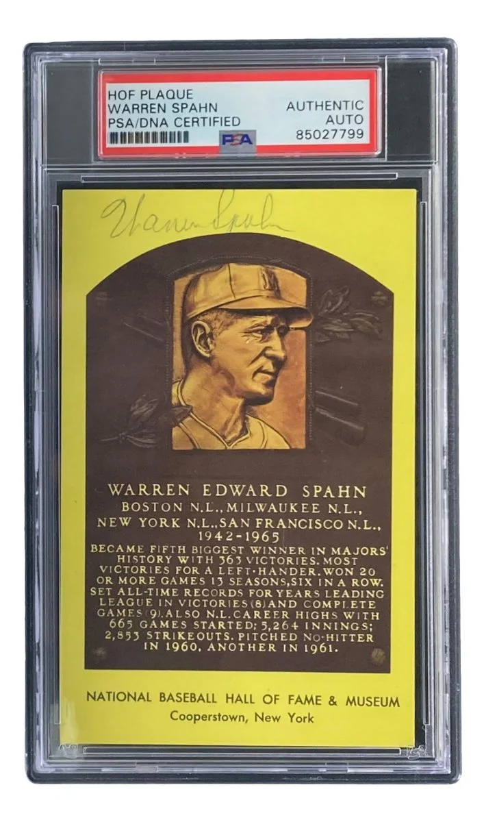 Warren Spahn Signed 4x6 Milwaukee Braves Hall Of Fame Plaque Card PSA/DNA 85027799 - Image 4