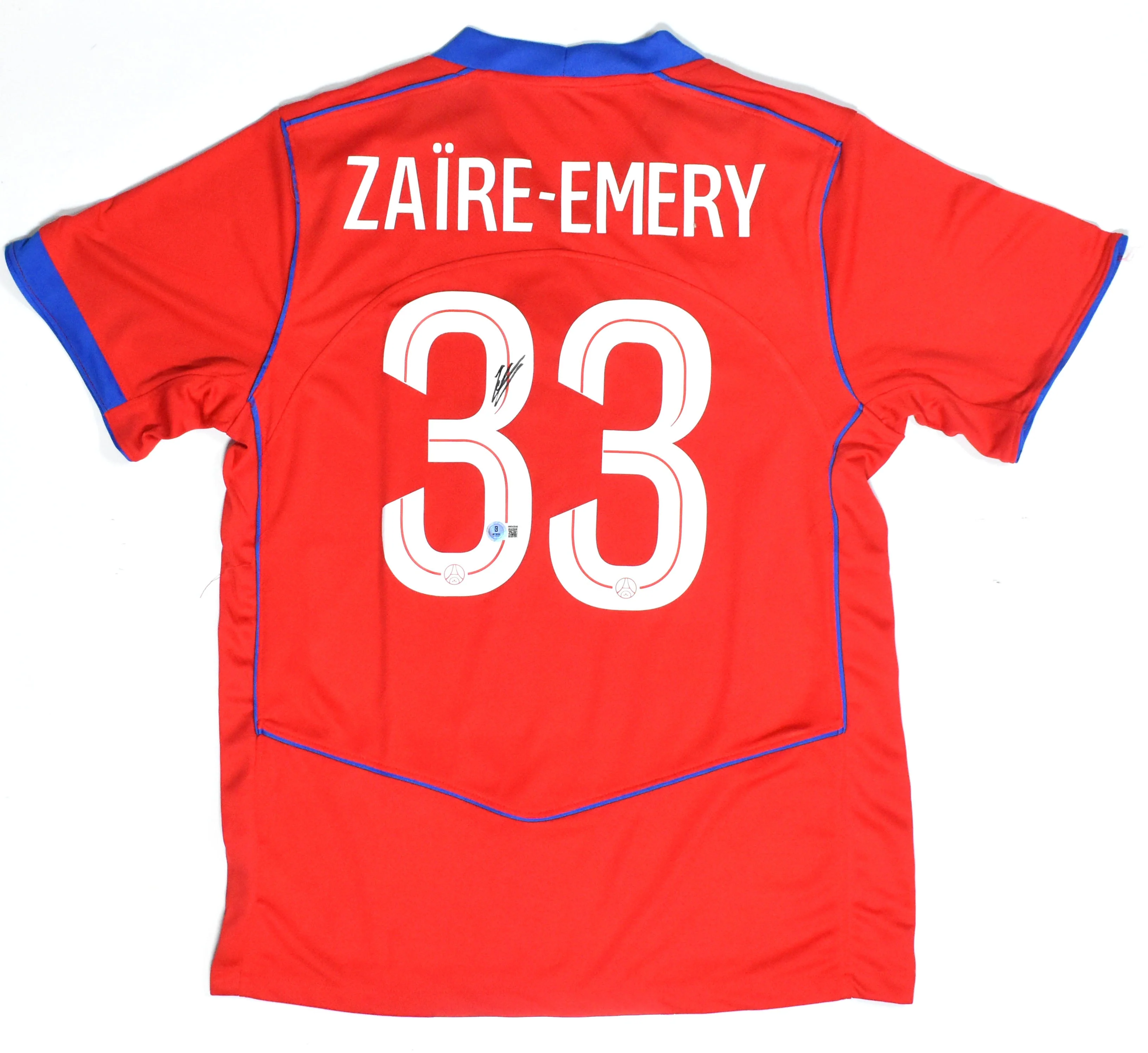 Warren Zaire-Emery Autographed PSG Red Third Soccer Jersey #33 Beckett W Holo *L