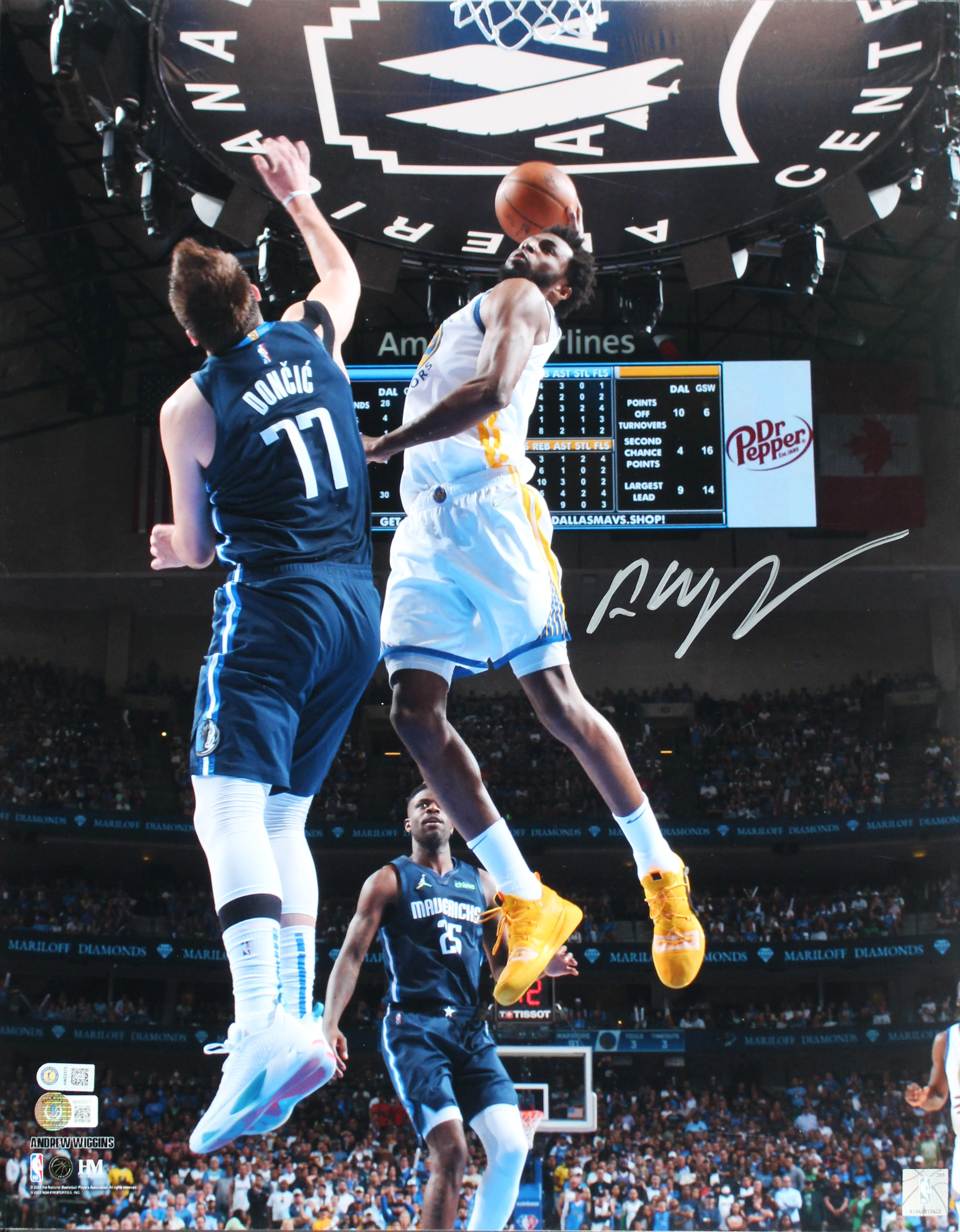 Warriors Andrew Wiggins Signed 16x20 Vertical Dunk Photo Vs Mavericks BAS Wit