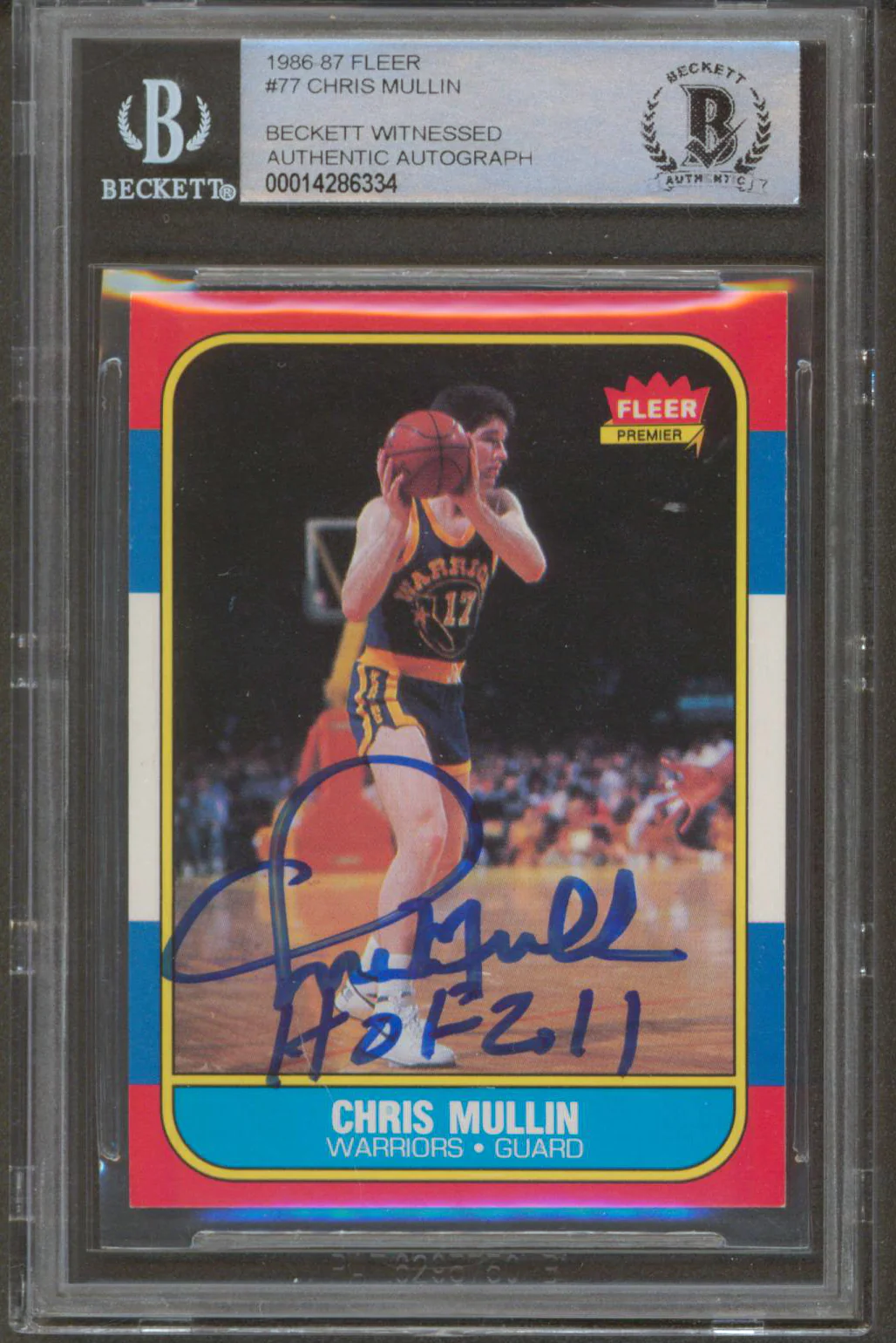 Warriors Chris Mullin HOF 2011 Authentic Signed 1986 Fleer #77 Card BAS Slabbed - Image 2