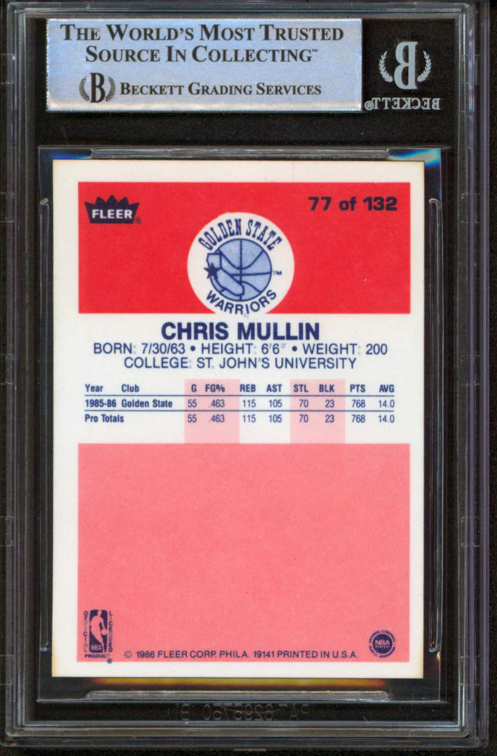 Warriors Chris Mullin HOF 2011 Authentic Signed 1986 Fleer #77 Card BAS Slabbed - Image 3