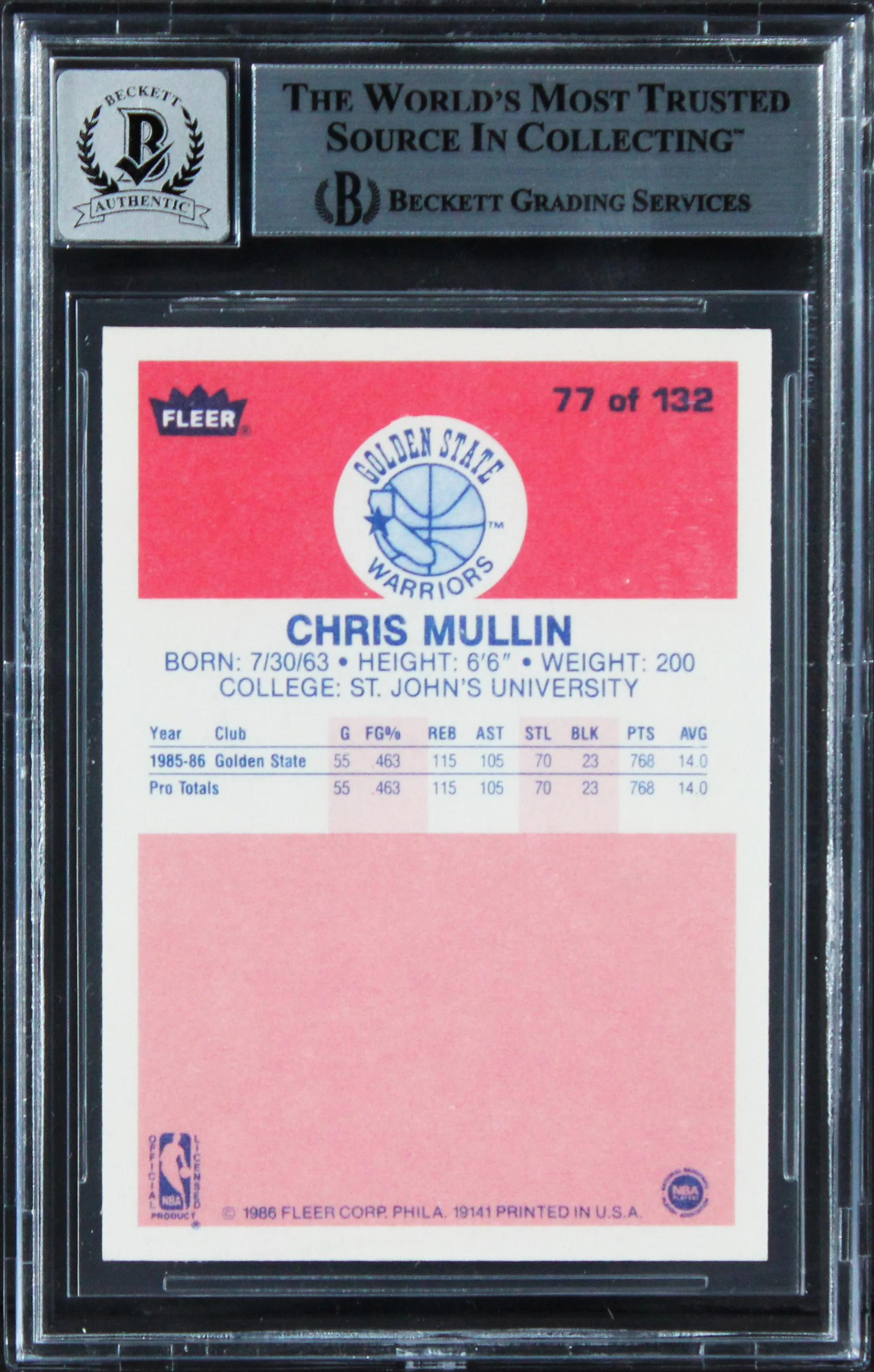 Warriors Chris Mullin Signed 1986 Fleer #77 Rookie Card Auto 10! BAS Slabbed - Image 3