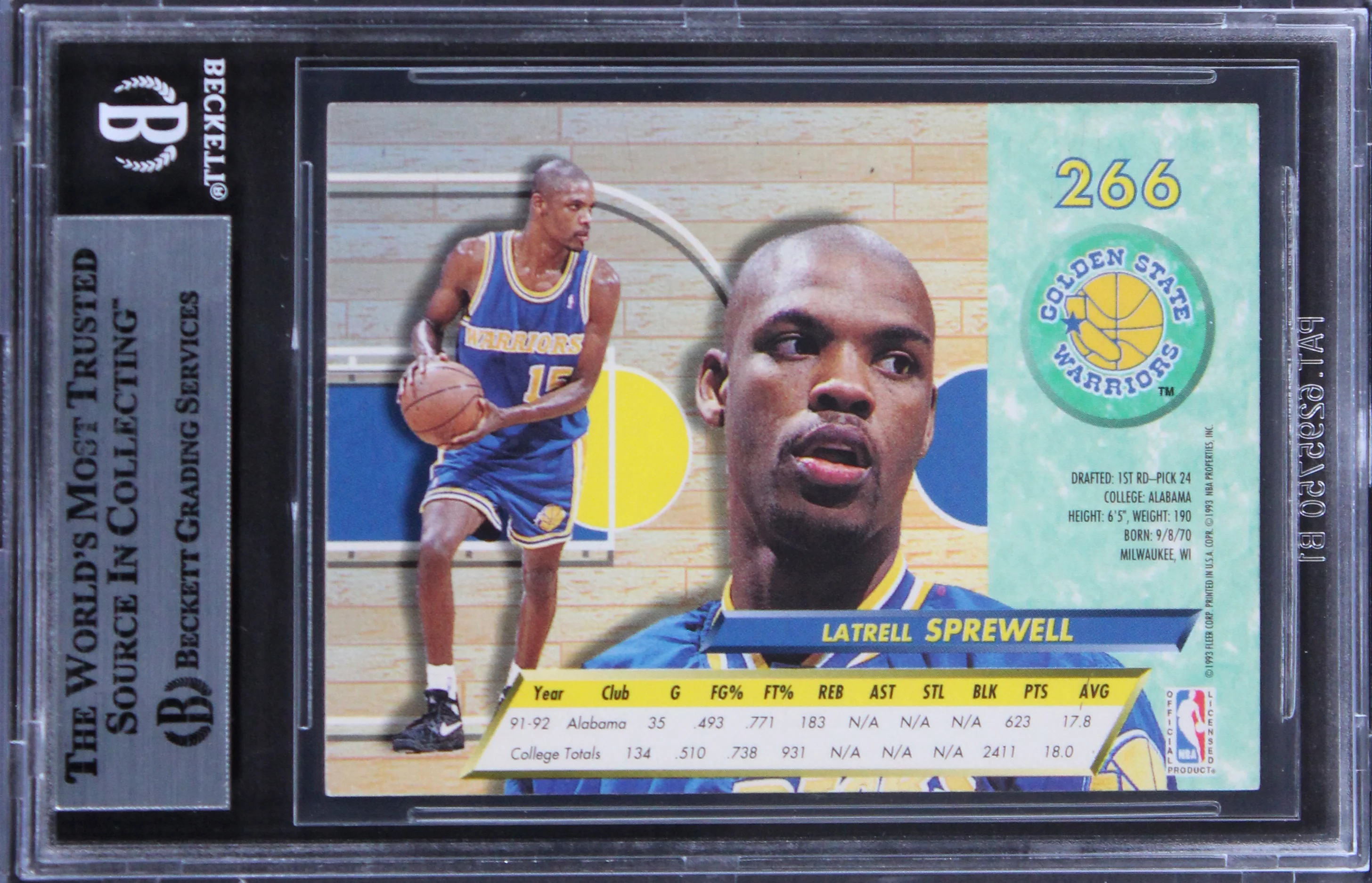 Warriors Latrell Sprewell Authentic Signed 1992 Ultra #266 Card BAS Slabbed - Image 3