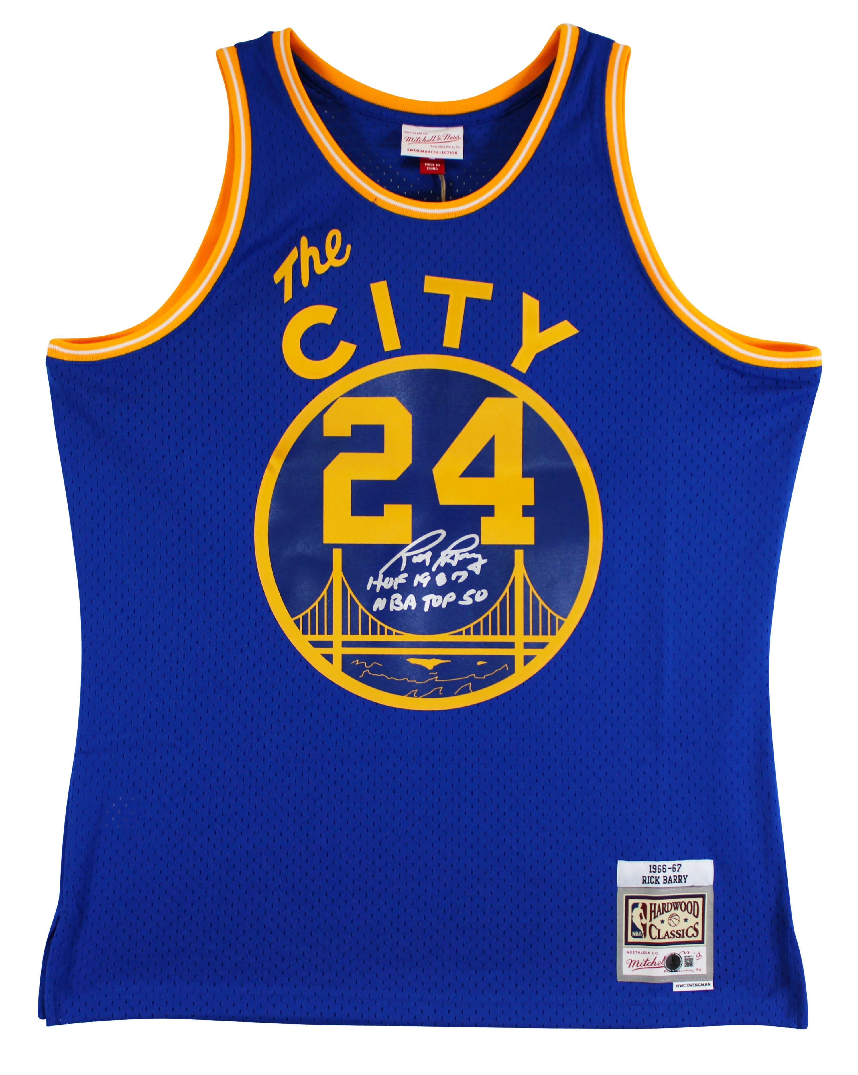 Warriors Rick Barry "2x Insc" Signed Blue M&N TB Swingman Jersey BAS Witnessed - Image 3