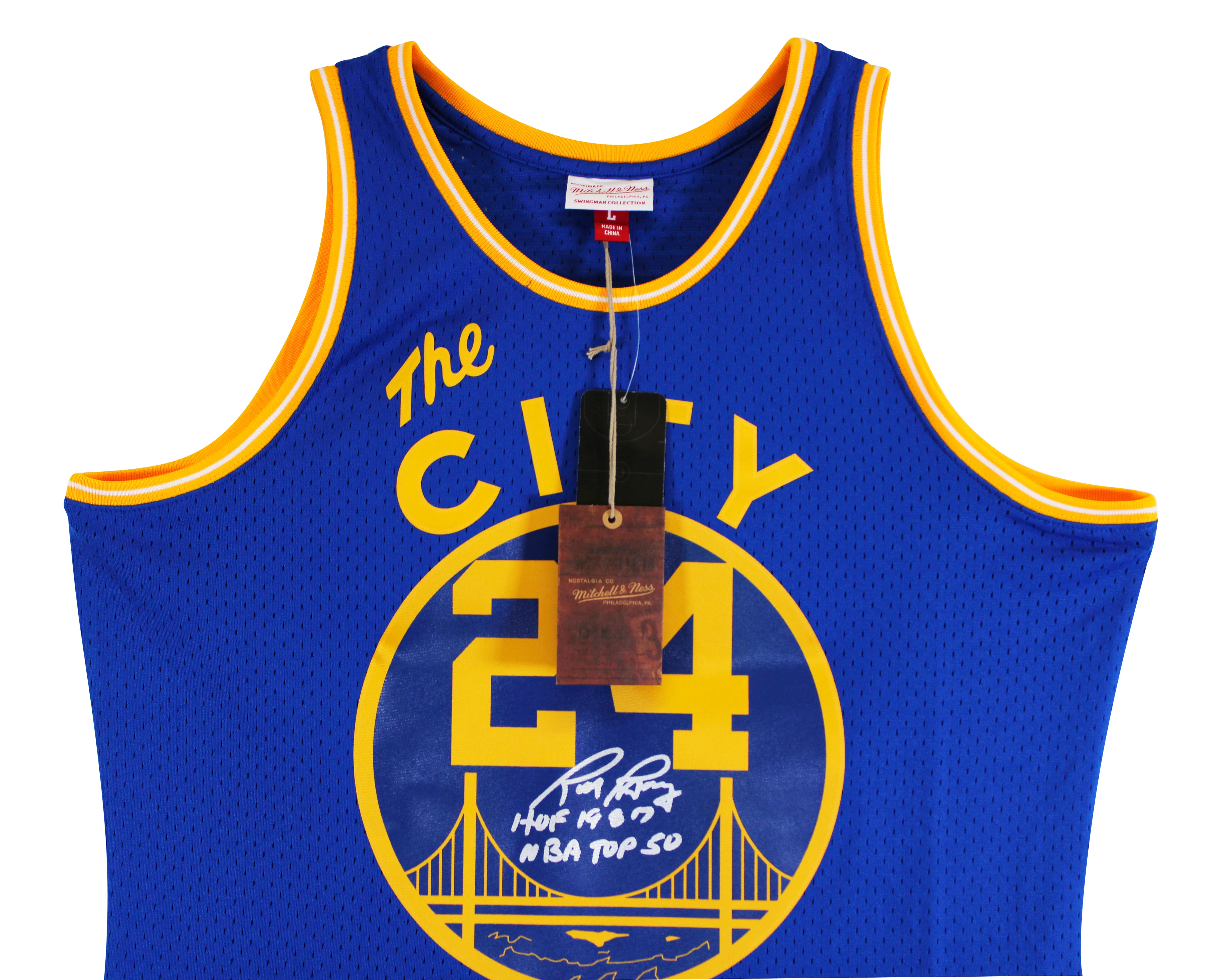 Warriors Rick Barry "2x Insc" Signed Blue M&N TB Swingman Jersey BAS Witnessed - Image 5
