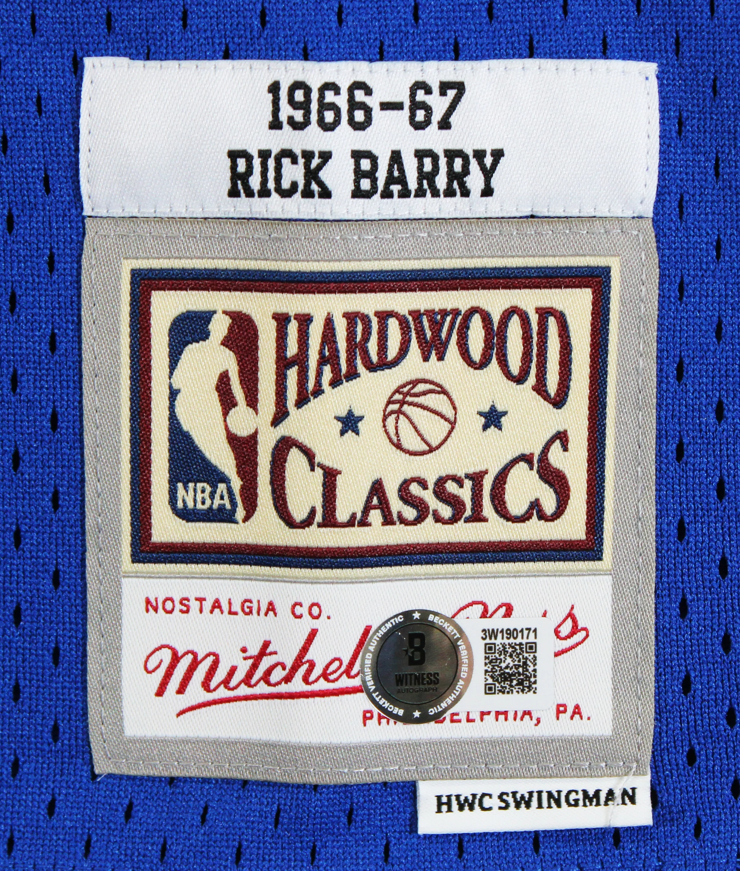 Warriors Rick Barry "2x Insc" Signed Blue M&N TB Swingman Jersey BAS Witnessed - Image 6