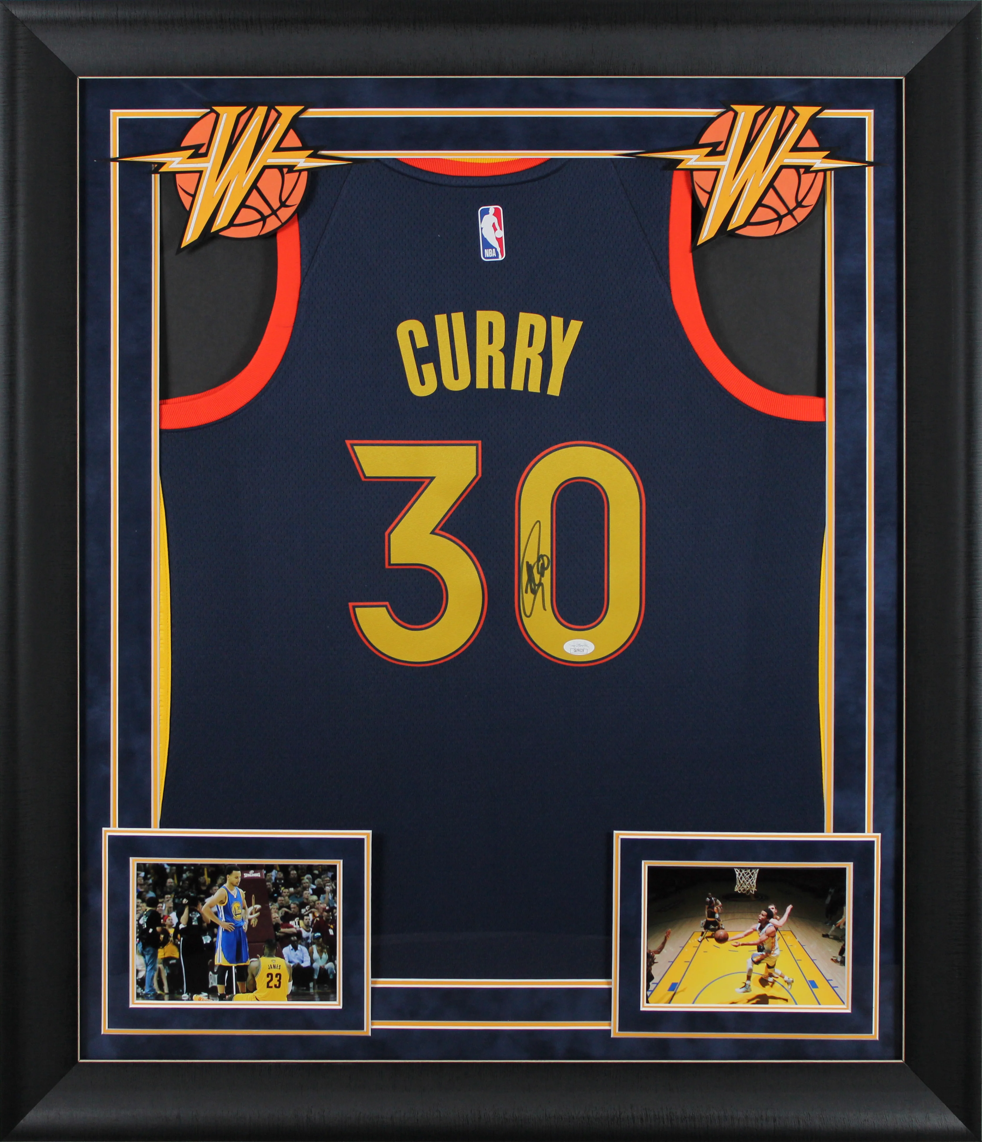 Warriors Stephen Curry Authentic Signed Navy Nike Swingman Framed Jersey JSA - Image 2