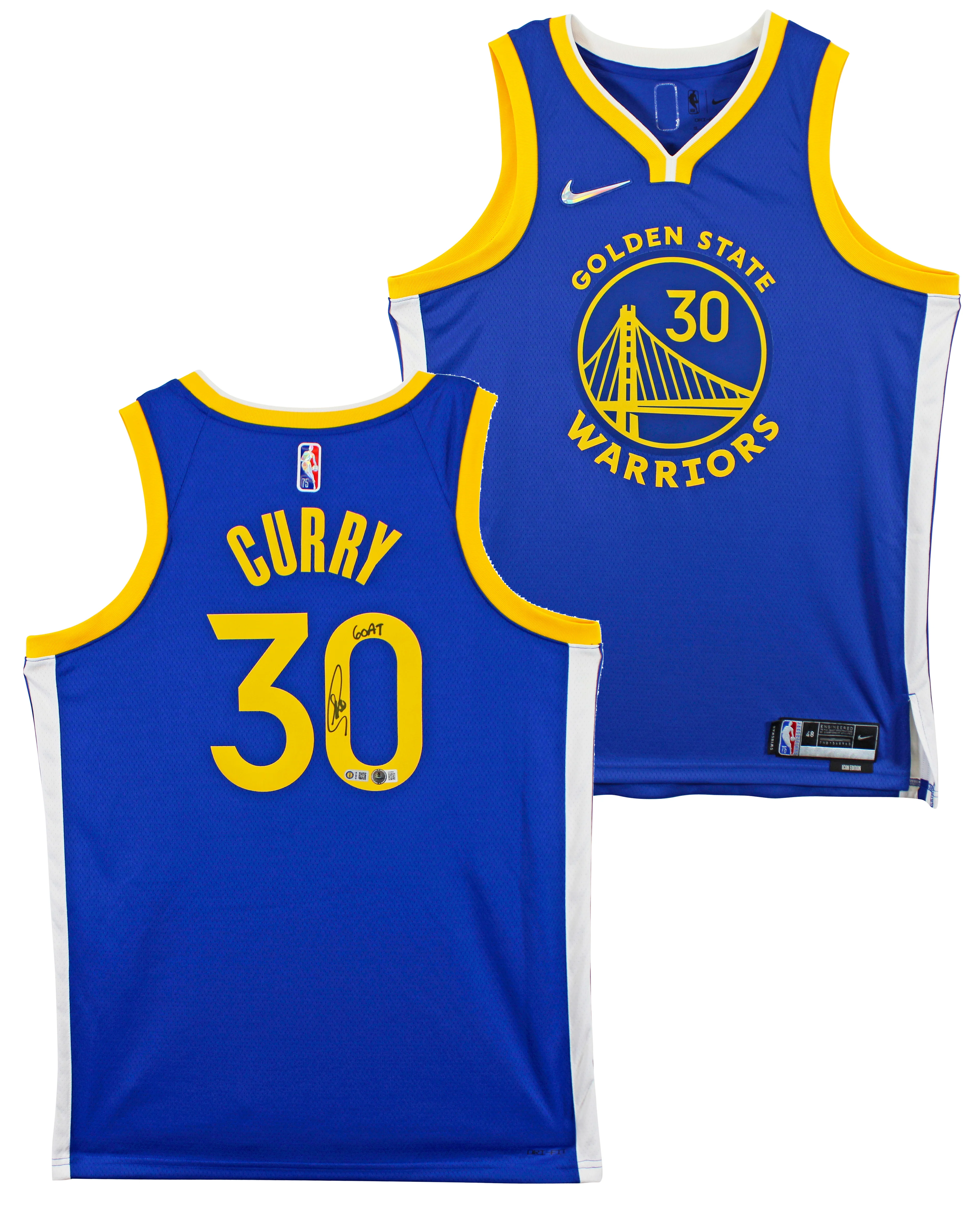 Warriors Stephen Curry "Goat" Authentic Signed Blue Nike Swingman Jersey BAS - Image 2