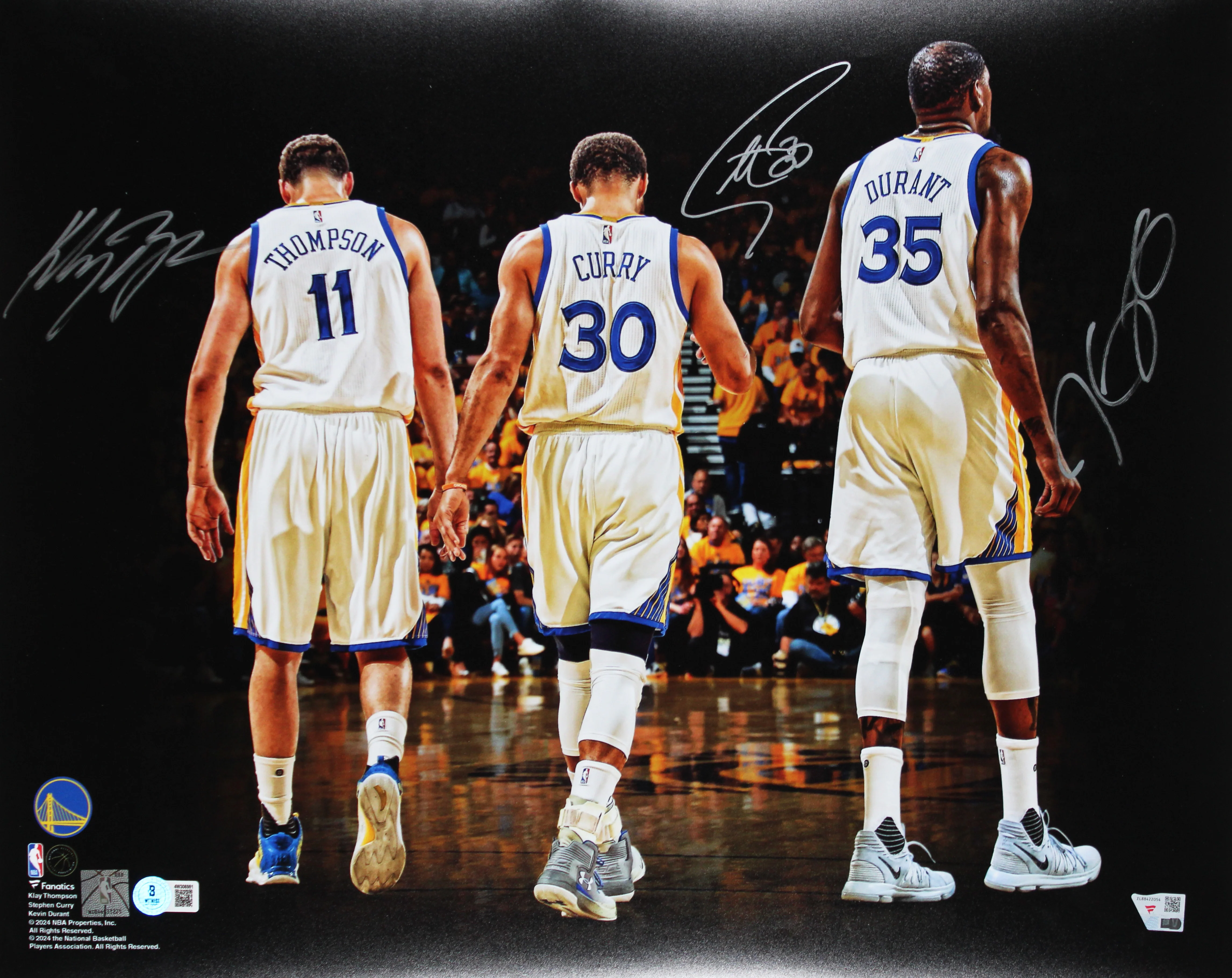 Warriors Stephen Curry, Kevin Durant & Klay Thompson Signed 16x20 Photo BAS - Image 2