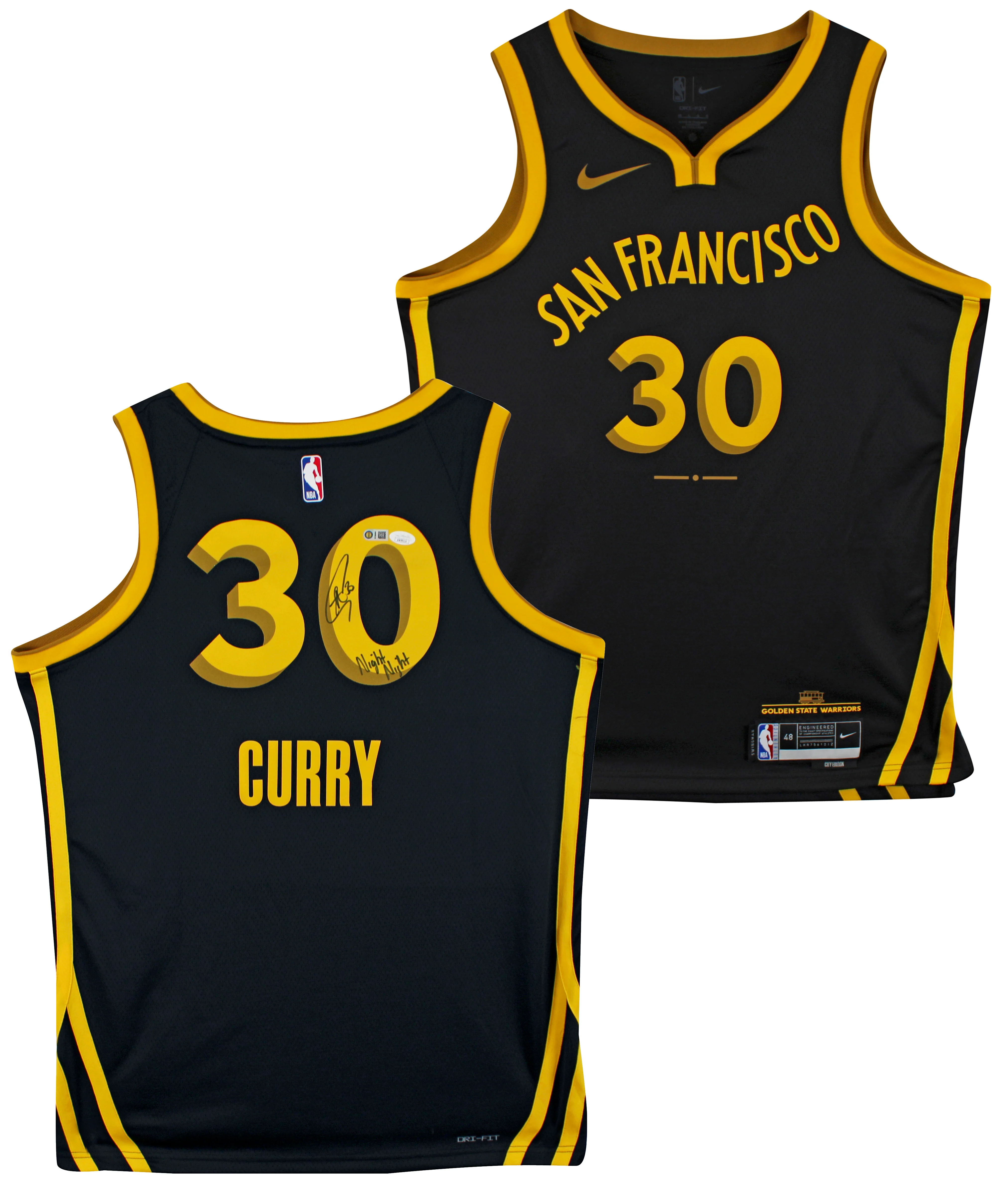 Warriors Stephen Curry "Night Night" Signed Black Nike 2023 City Ed. Jersey JSA - Image 2