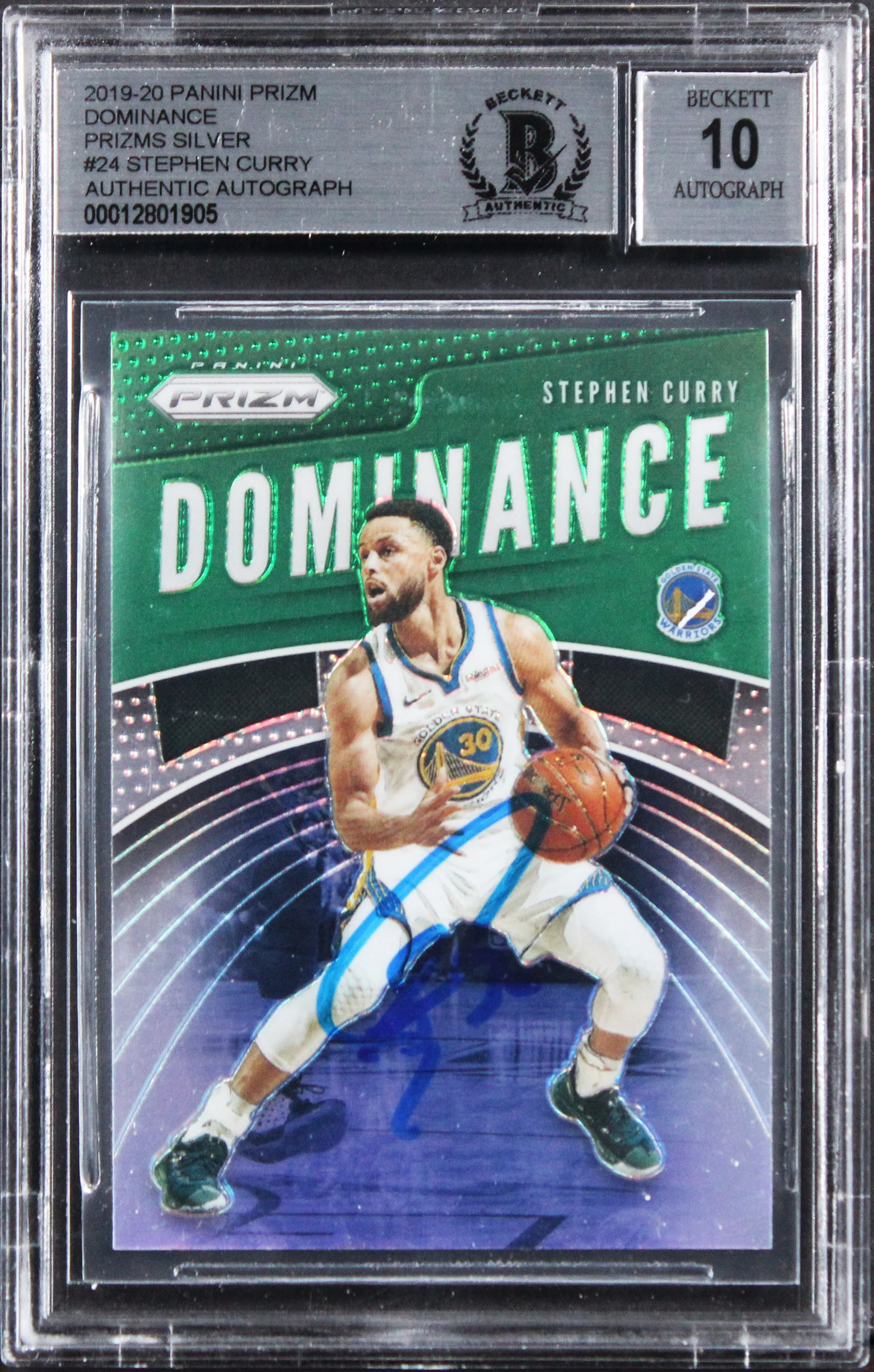 Warriors Stephen Curry Signed 2019 Panini Prizm Silver #24 Card Auto 10 BAS Slab - Image 2