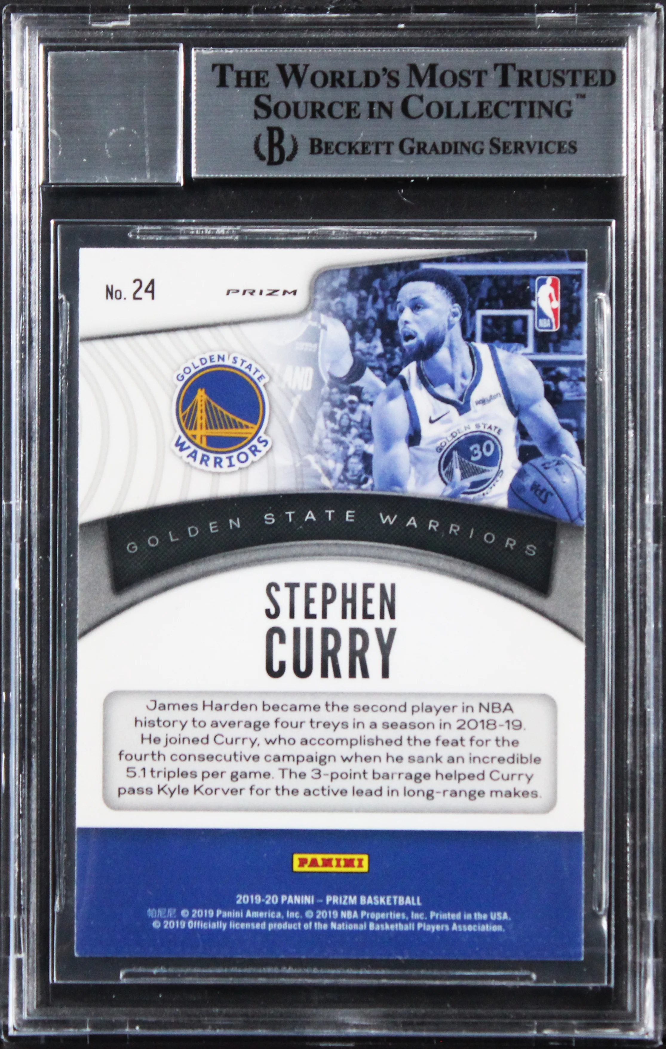 Warriors Stephen Curry Signed 2019 Panini Prizm Silver #24 Card Auto 10 BAS Slab - Image 3