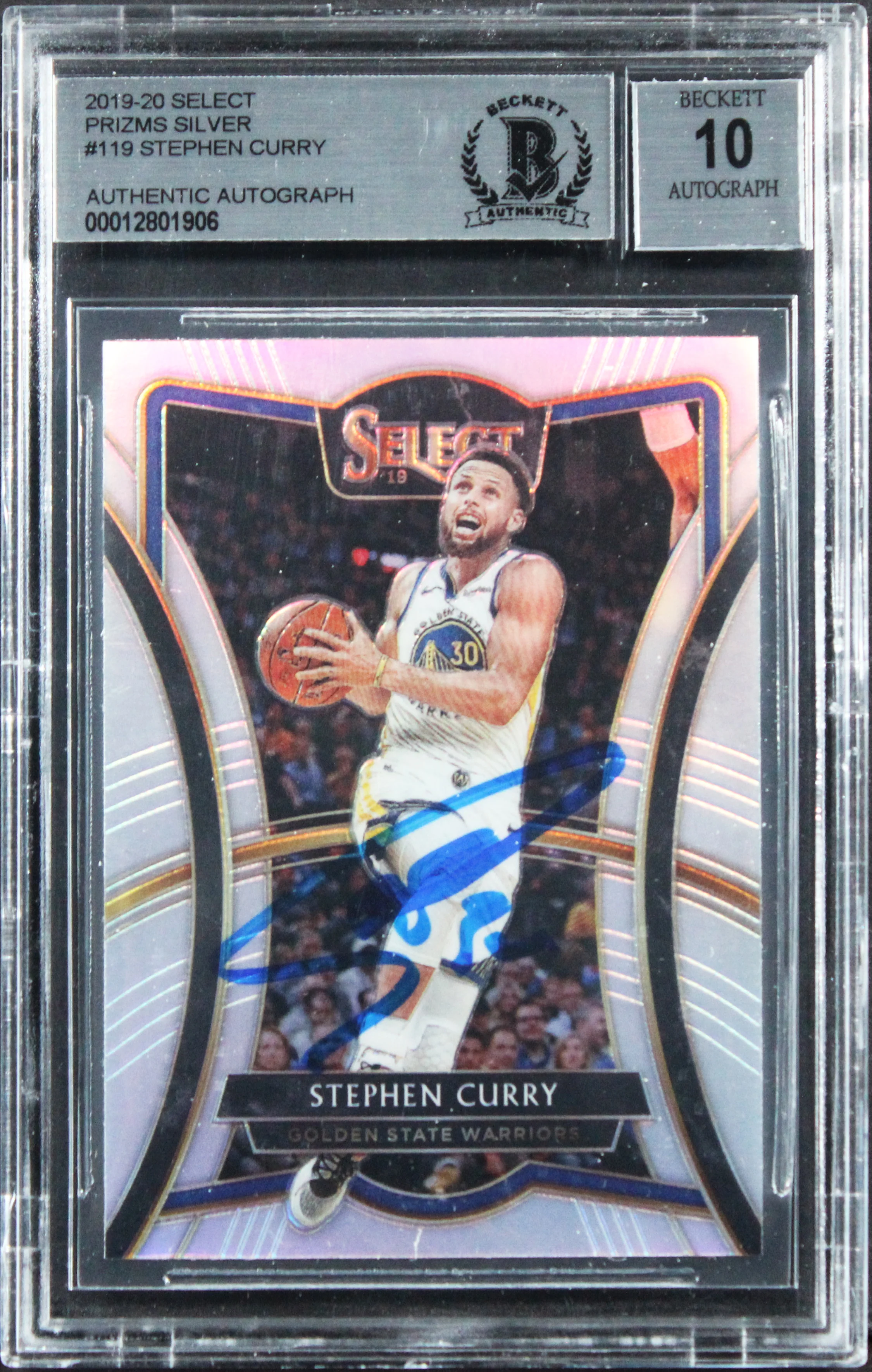 Warriors Stephen Curry Signed 2019 Select Prizms #119 Card Auto GM 10! BAS Slab - Image 2