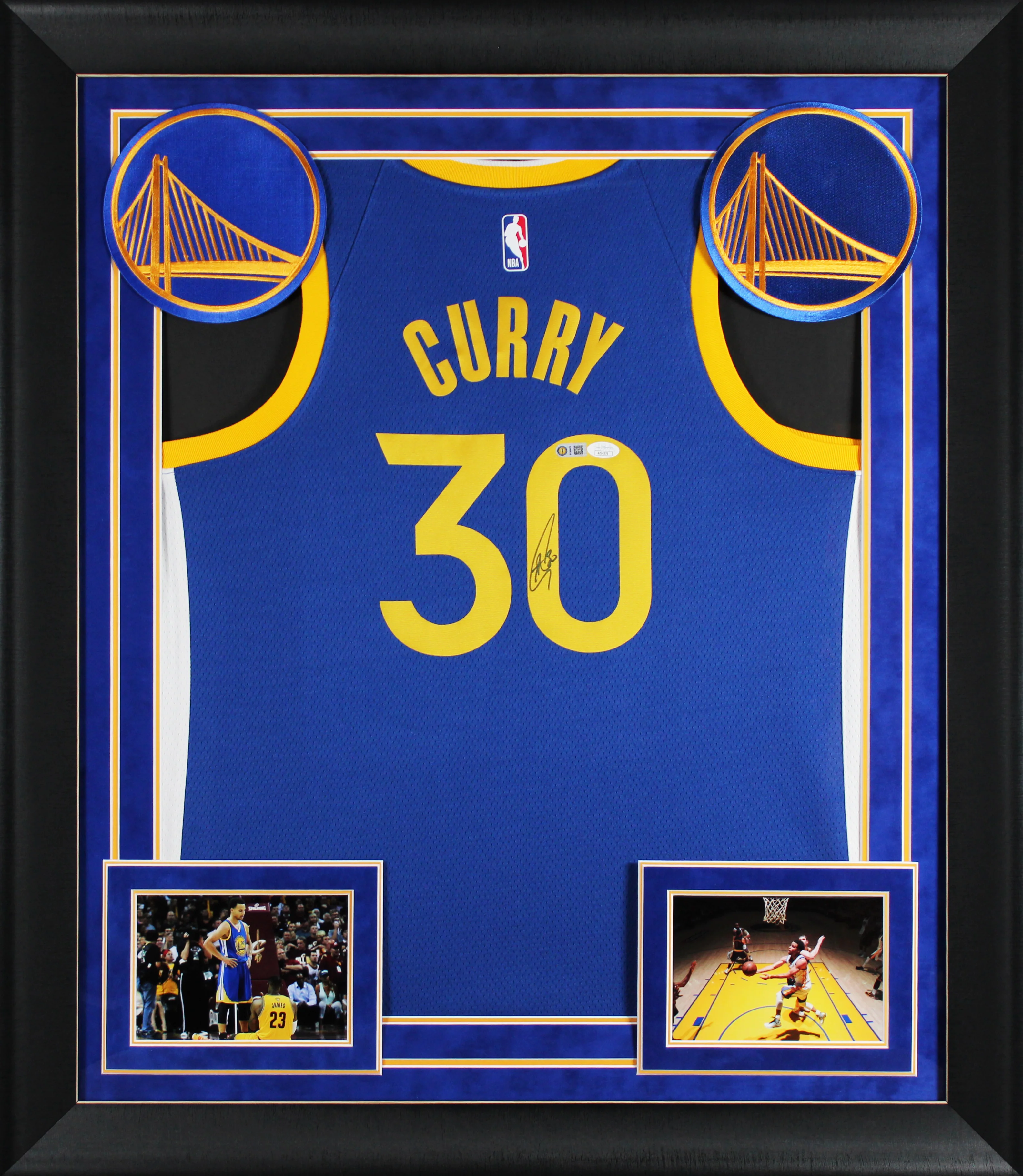 Warriors Stephen Curry Signed Blue Nike Icon Edition Swingman Framed Jersey JSA - Image 2