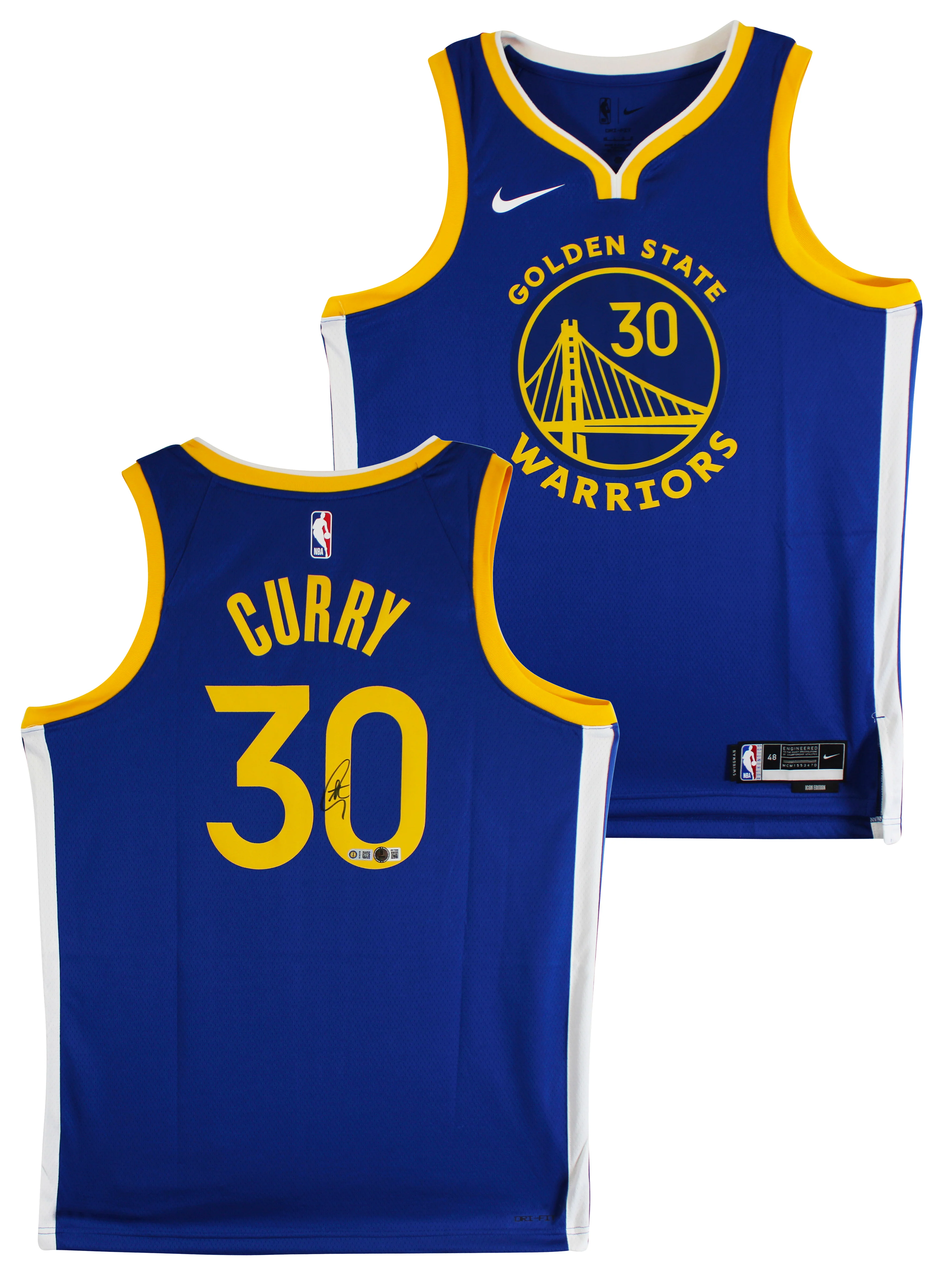 Warriors Stephen Curry Signed Blue Nike Icon Edition Swingman Jersey BAS - Image 2
