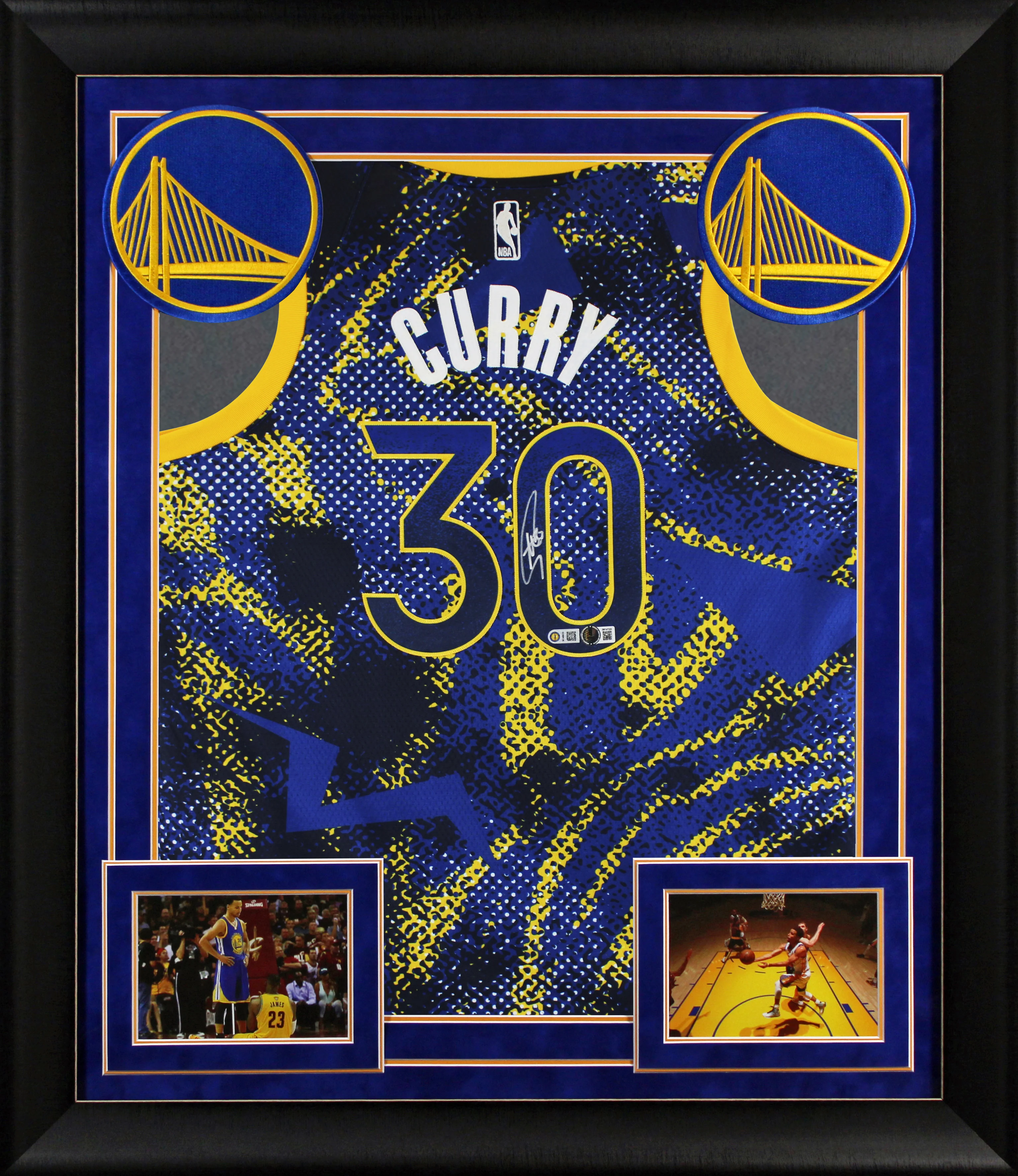 Warriors Stephen Curry Signed Blue Nike Select Framed Jersey BAS Witnessed - Image 2