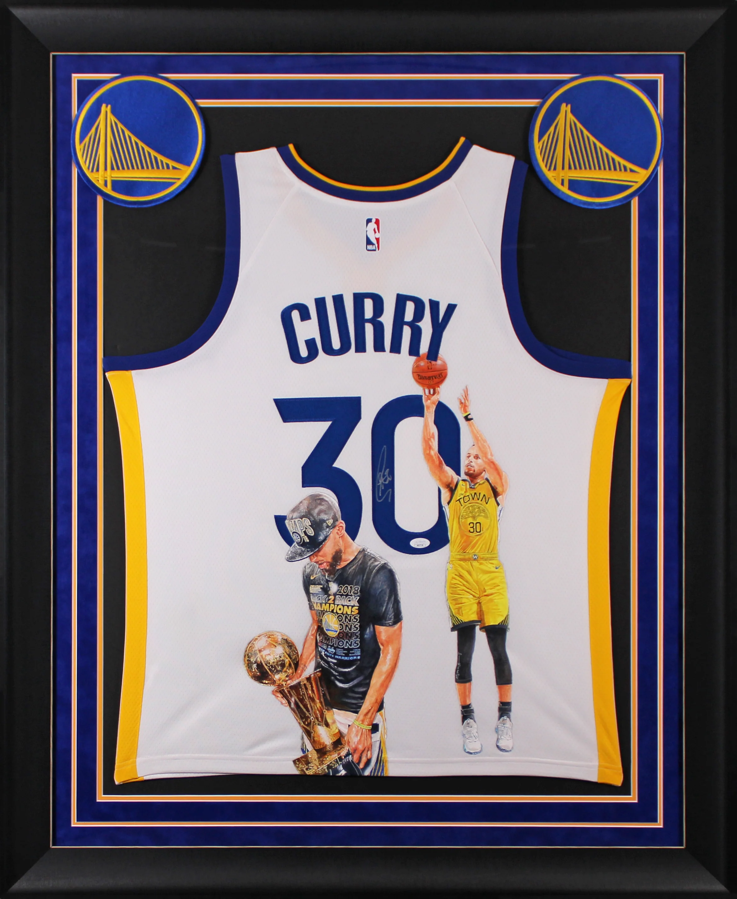 Warriors Stephen Curry Signed Hand Painted White Nike Framed Jersey JSA #AQ17116 - Image 2
