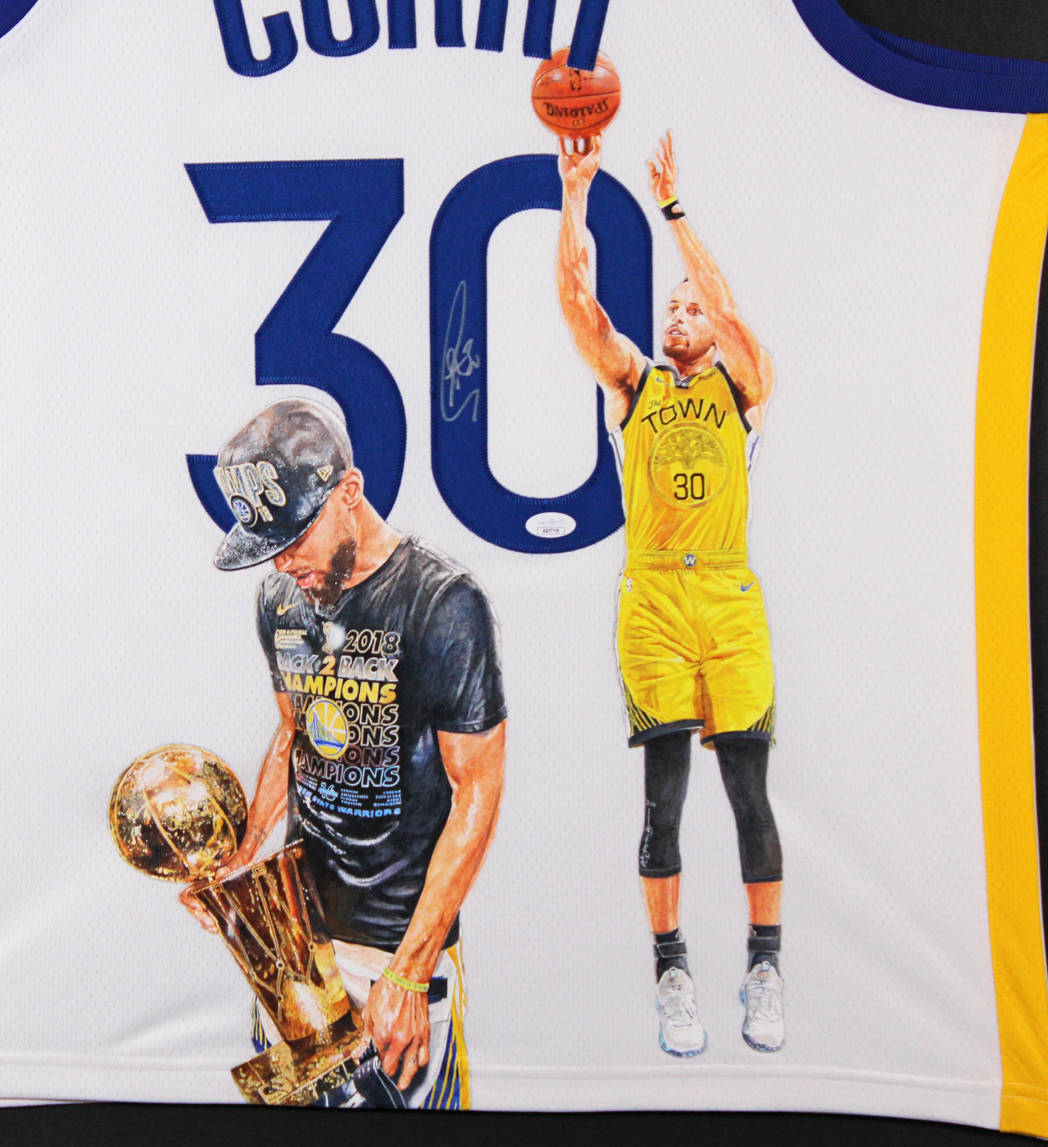 Warriors Stephen Curry Signed Hand Painted White Nike Framed Jersey JSA #AQ17116 - Image 3