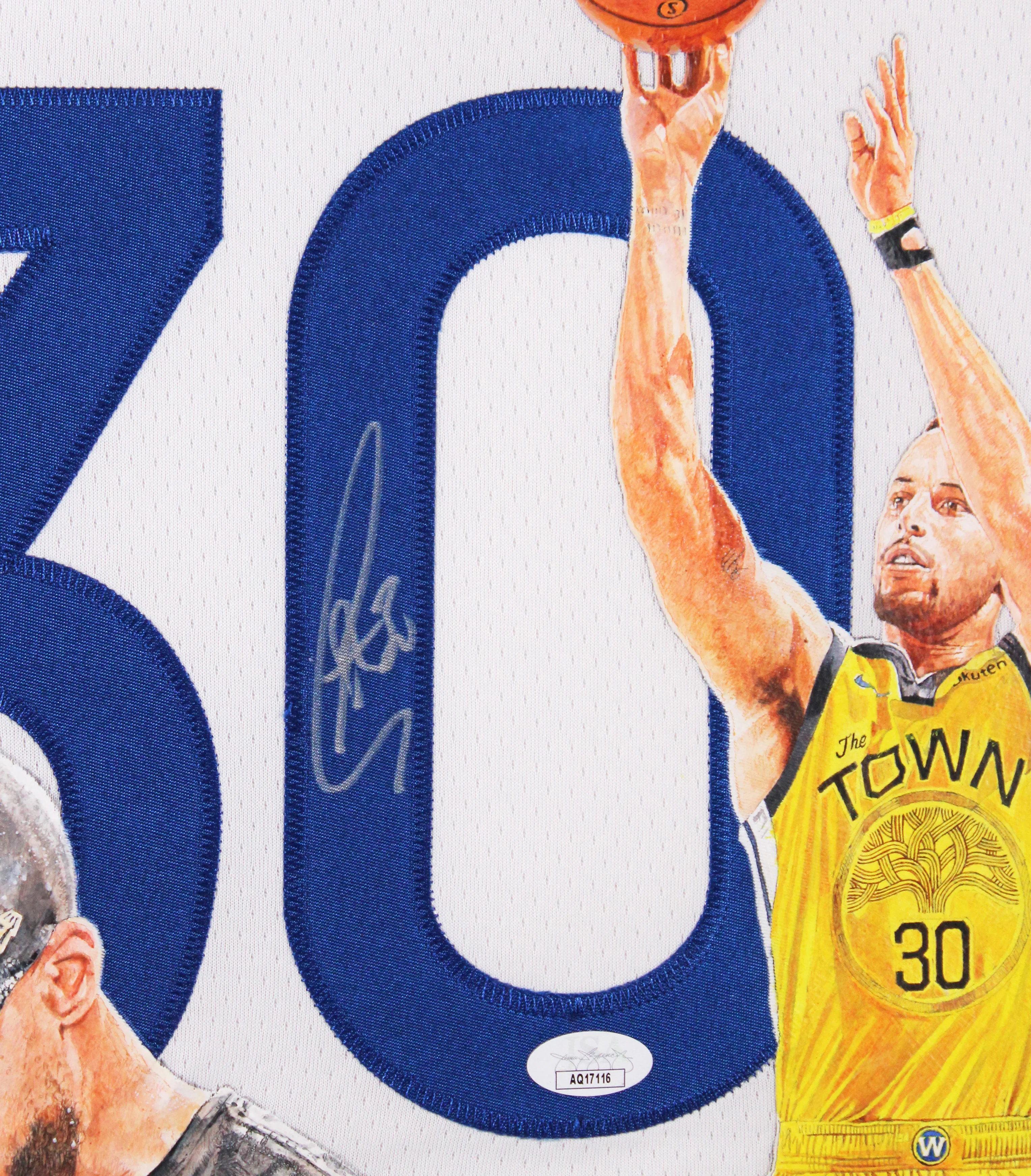 Warriors Stephen Curry Signed Hand Painted White Nike Framed Jersey JSA #AQ17116 - Image 4