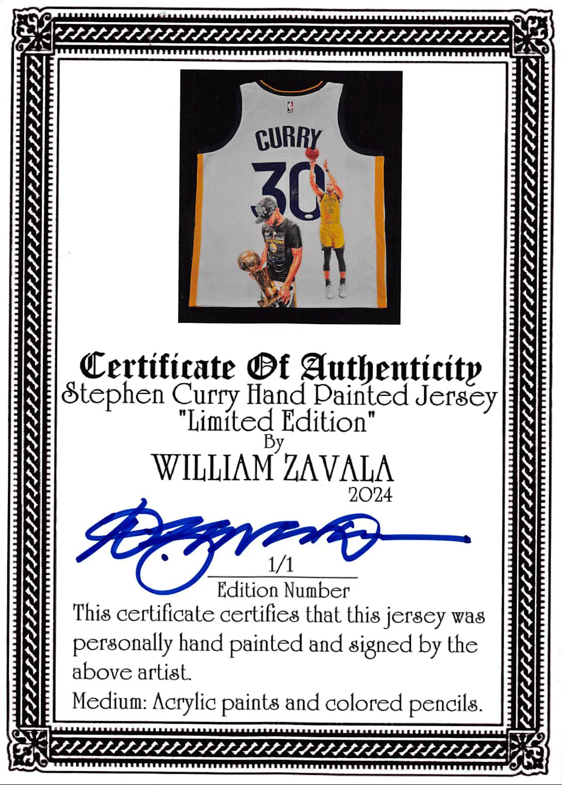 Warriors Stephen Curry Signed Hand Painted White Nike Framed Jersey JSA #AQ17116 - Image 5