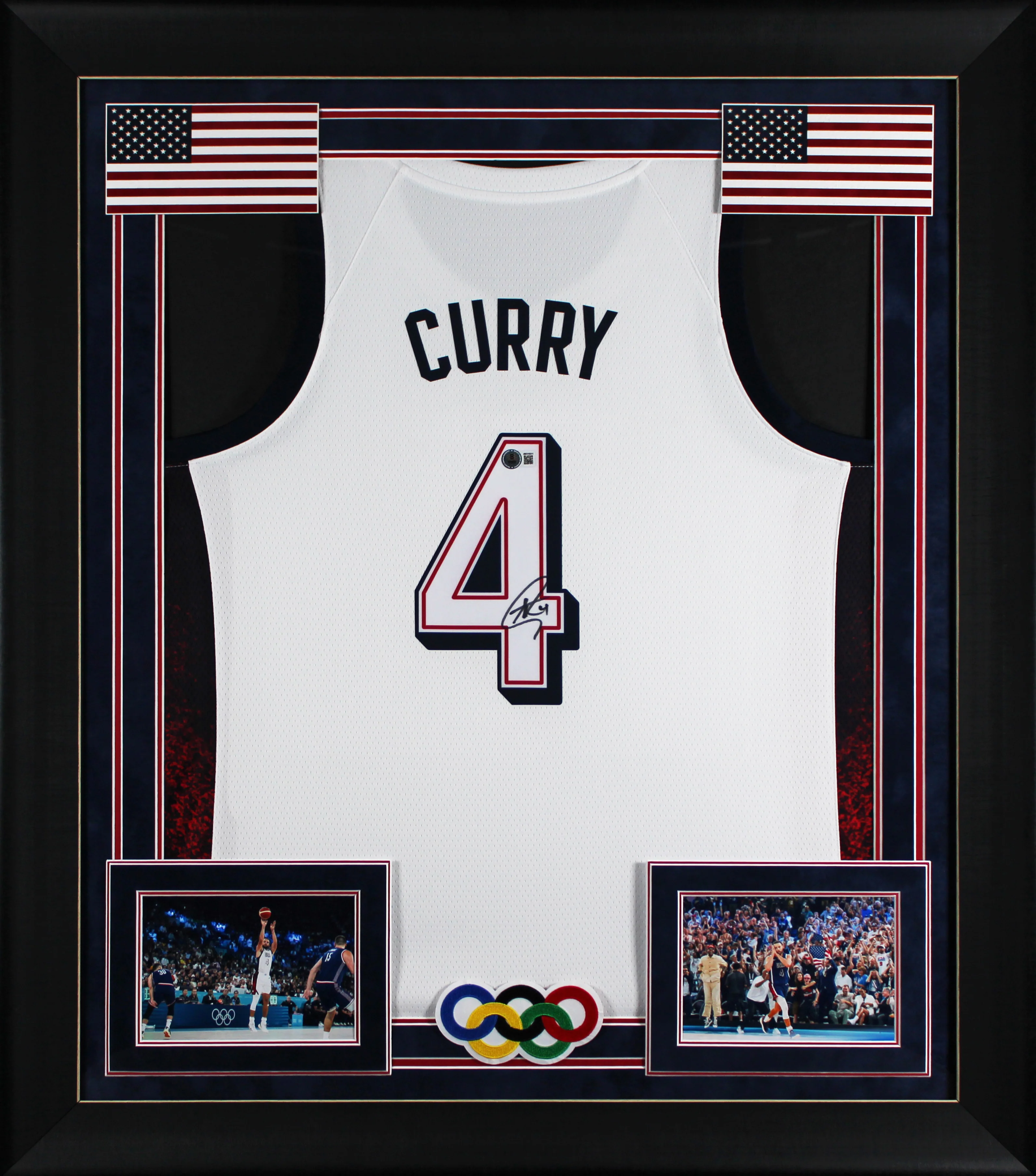 Warriors Stephen Curry Signed Team USA White Nike Swingman Framed Jersey BAS - Image 2