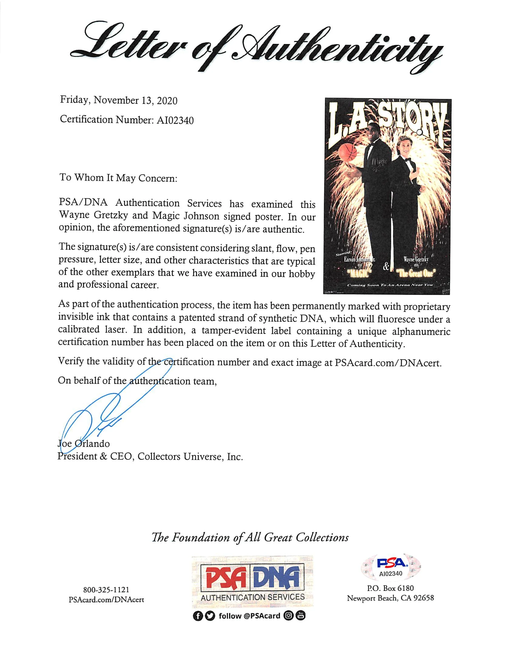 Wayne Gretzky & Magic Johnson Signed 23x34.75 L.A. Story Poster PSA/DNA #AI02340 - Image 5