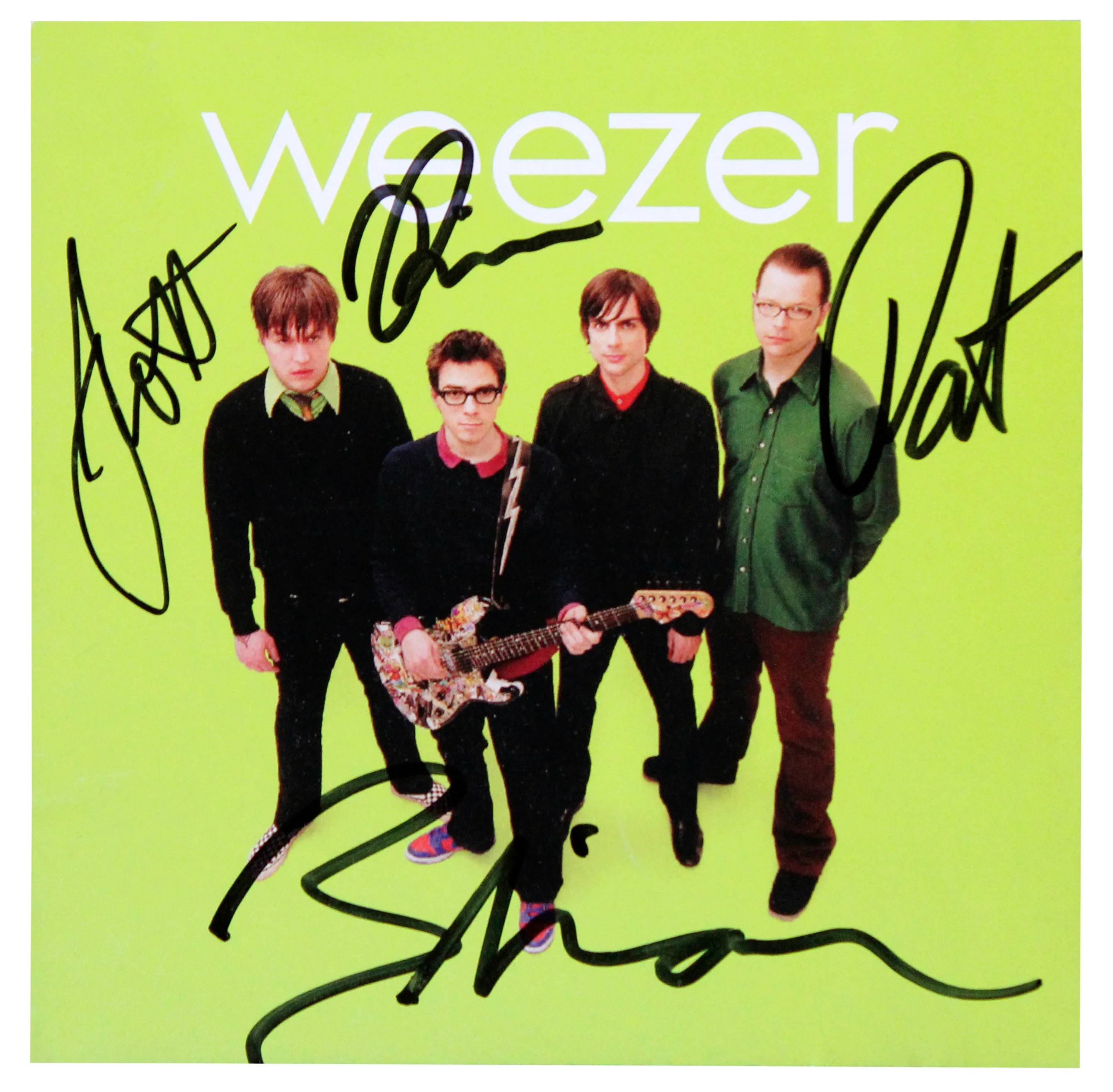 Weezer (4) Cuomo, Shriner, Bell & Wilson Signed Green Album Cd Insert JSA - Image 3