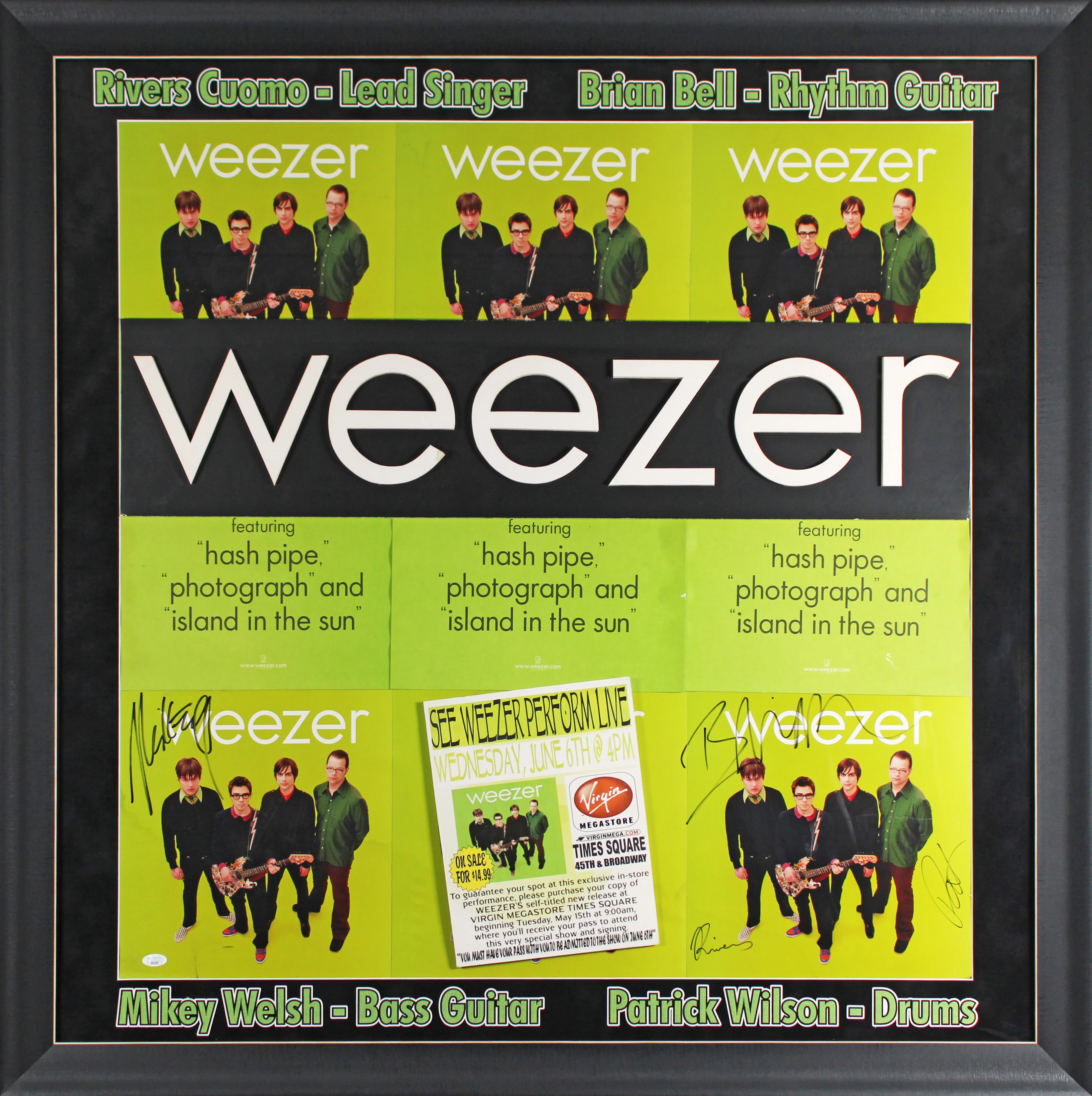 Weezer (4) Cuomo, Wilson, Bell, & Welsh Signed Framed Display JSA #ZZ66389 - Image 2