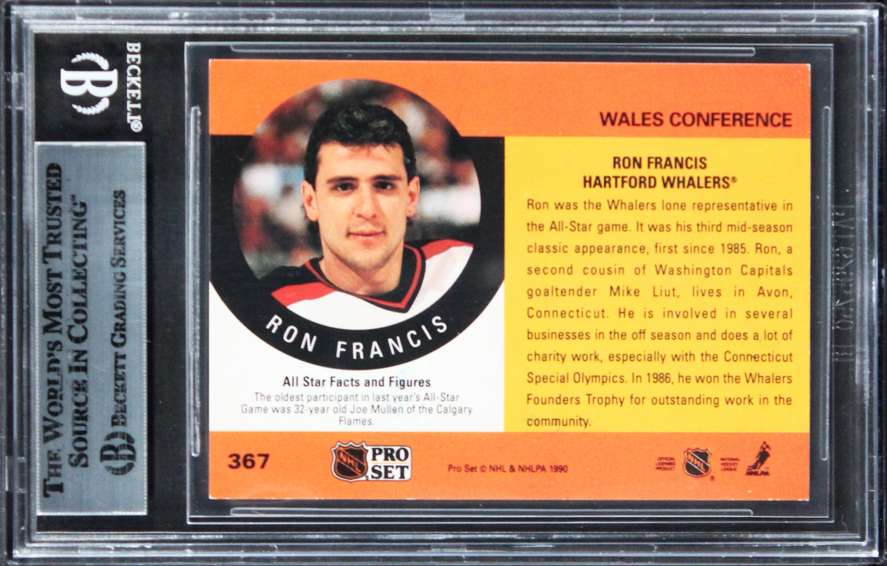 Whalers Ron Francis Authentic Signed 1990 Pro Set #367 Card BAS Slabbed - Image 3