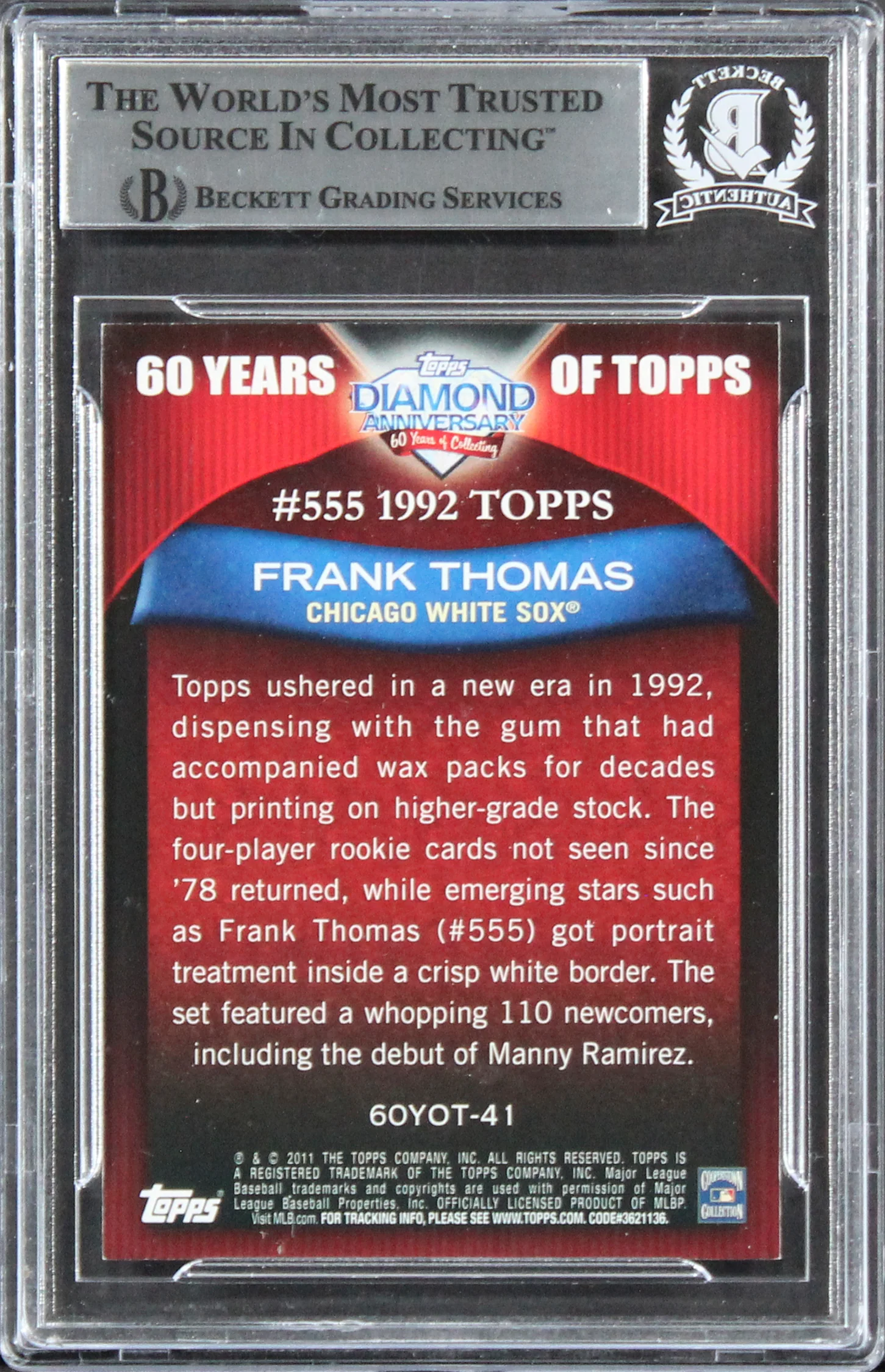 White Sox Frank Thomas Signed 2011 Topps 60 Years of Topps #41 Card BAS Slabbed - Image 3