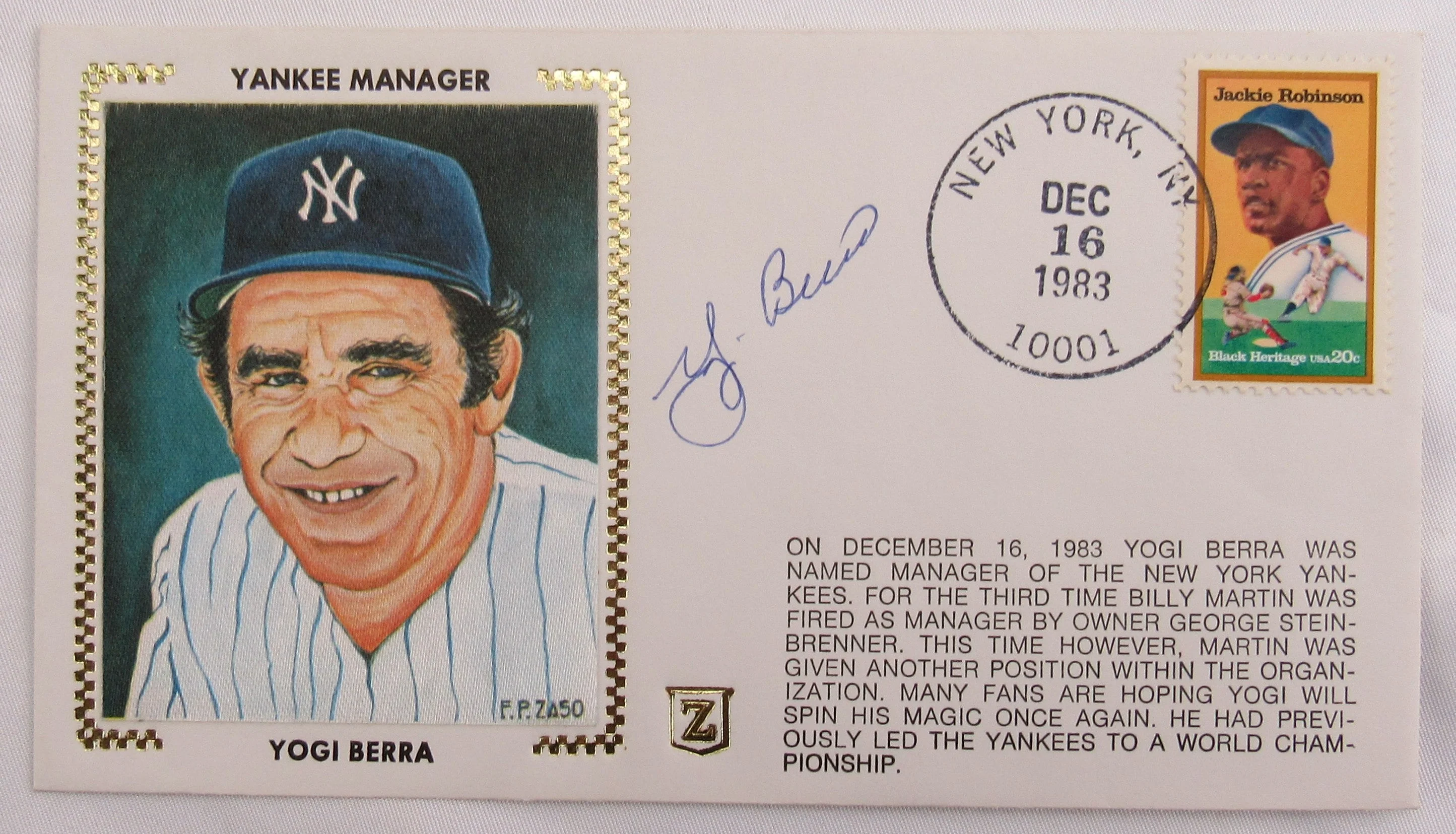 Yogi Berra Signed Auto Envelope II Zaso Cachet
