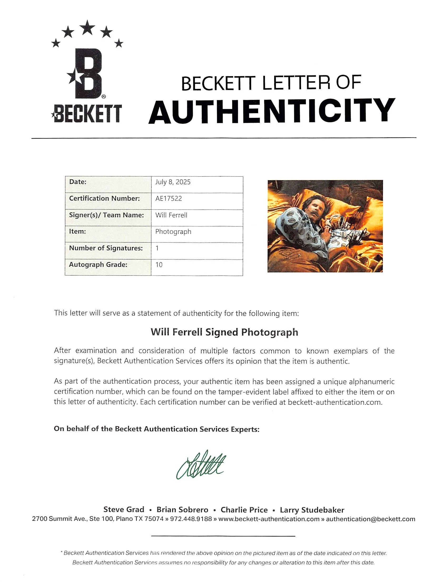 Will Ferrell Anchorman Signed 8x10 Framed Photo Auto Graded 10! BAS #AE17522 - Image 4