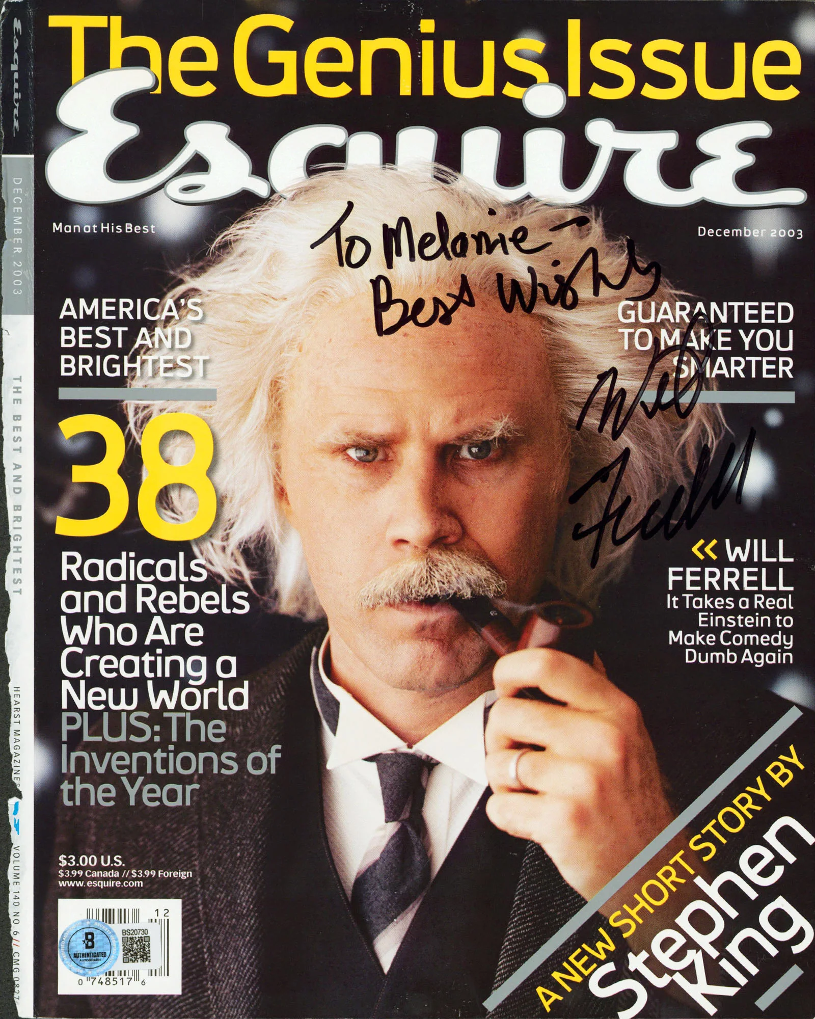 Will Ferrell "Melanie Best Wishes" Signed Dec. 2003 Esquire Magazine Cover BAS 2 - Image 2