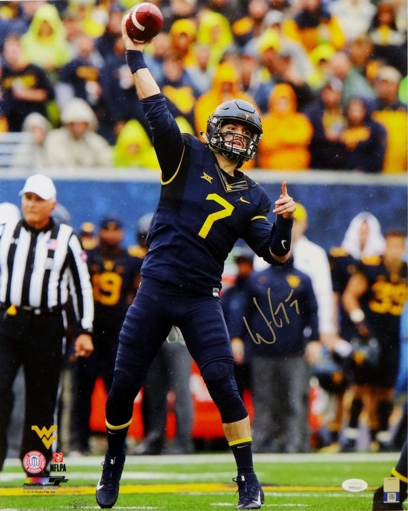 Will Grier Signed W. Virginia 16x20 Throwing in Blue PF Photo- JSA W *Silver - Image 4