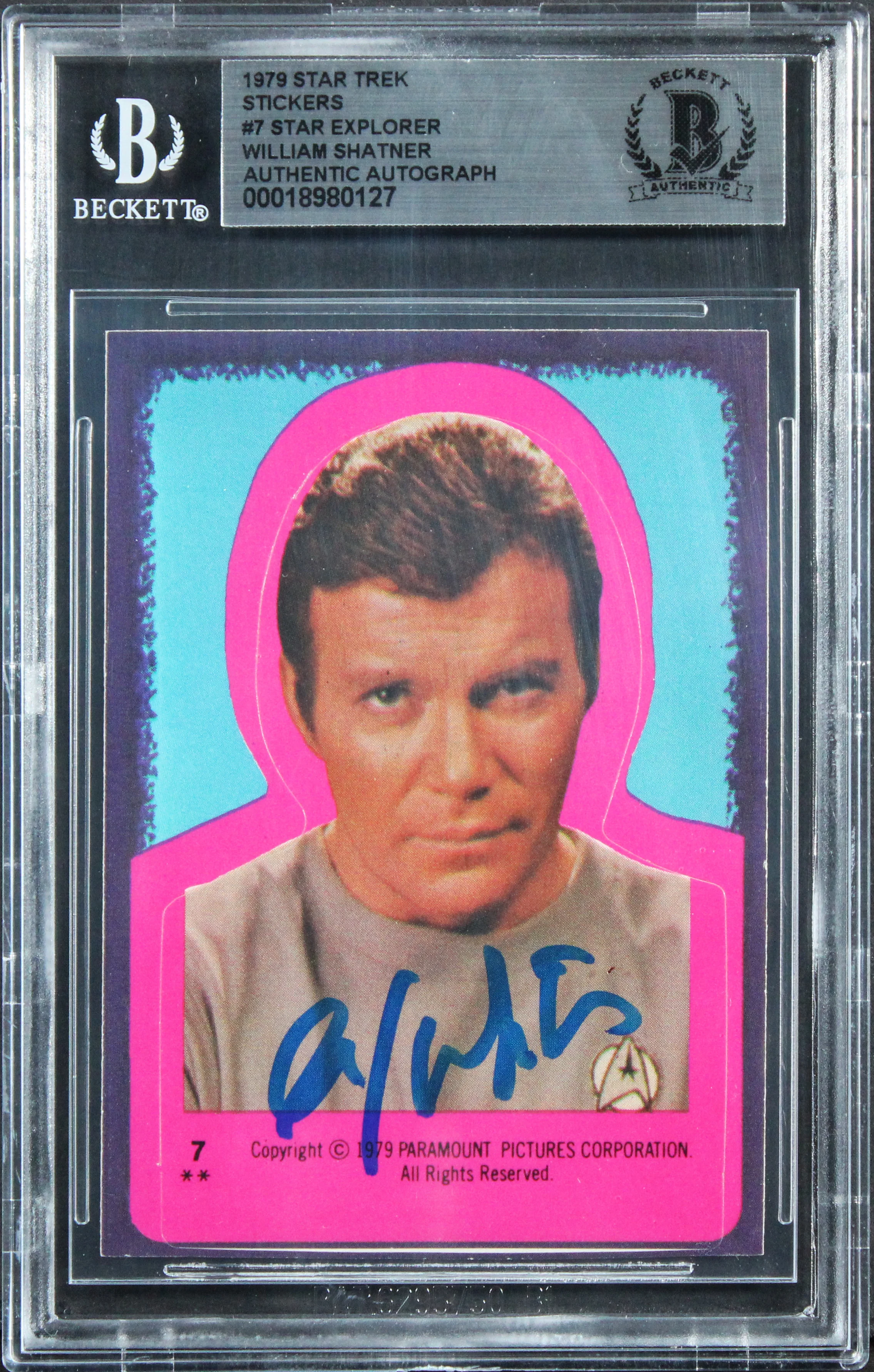 William Shatner Signed 1979 Star Trek Stickers #7 Star Explorer Card BAS Slabbed - Image 2