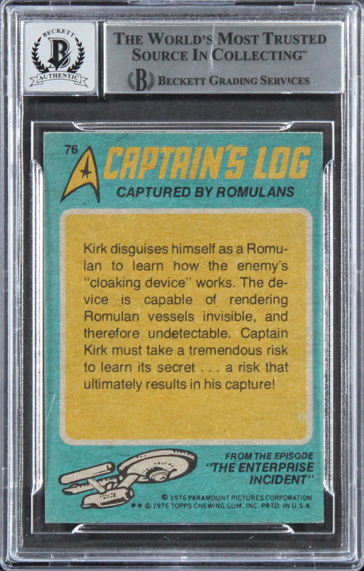 William Shatner Star Trek Signed 1976 Topps Star Trek #76 Card Auto 10! BAS Slab - Image 3