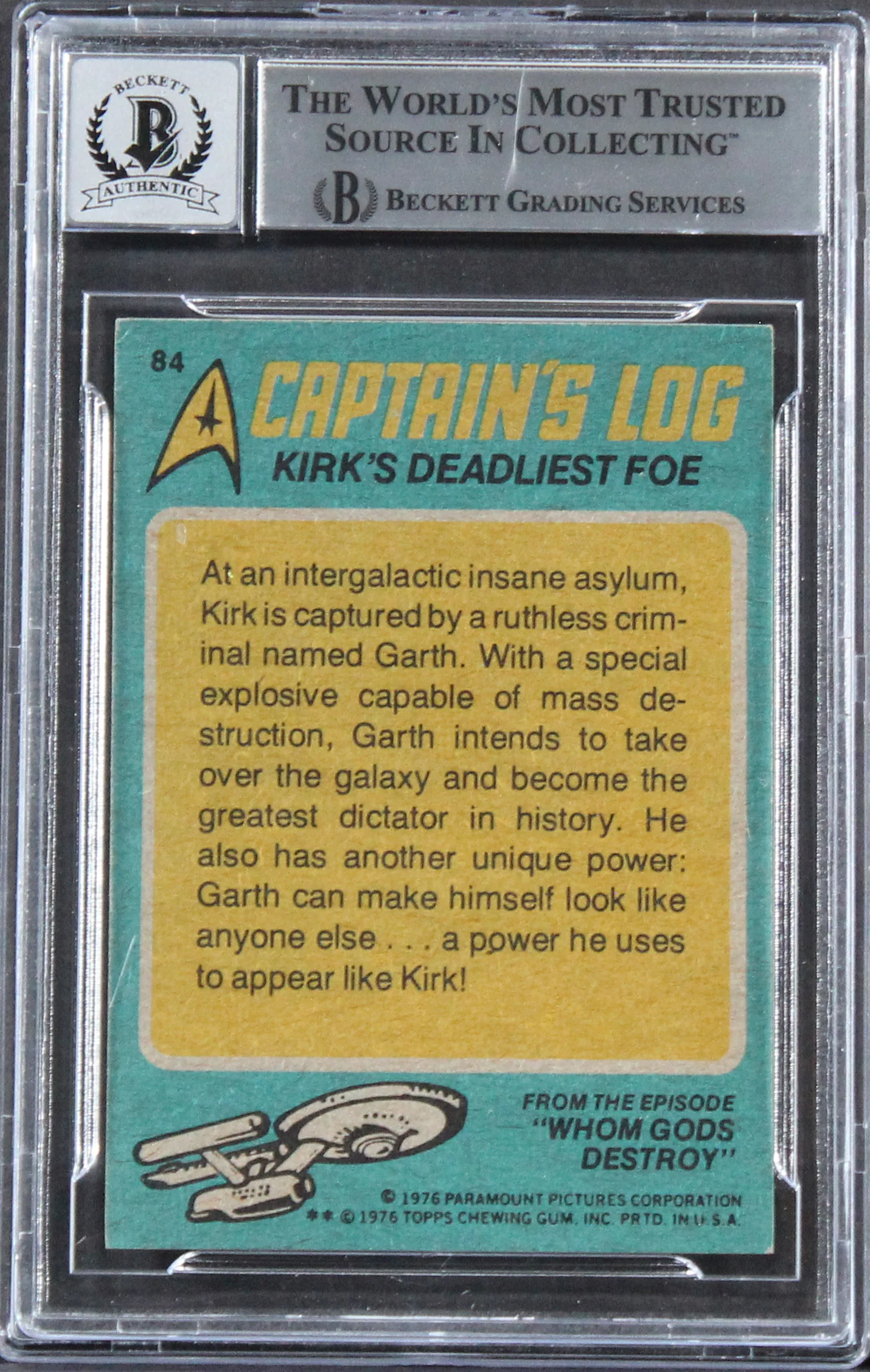 William Shatner Star Trek Signed 1976 Topps Star Trek #84 Card Auto 10! BAS Slab - Image 3