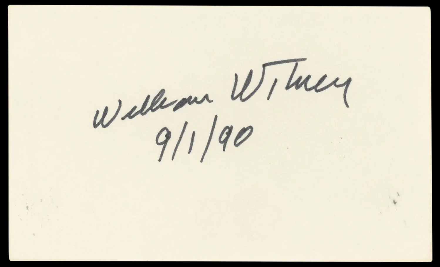 William Whitney 9/1/90 Authentic Signed 3x5 Index Card Autographed BAS #BP50637 - Image 2