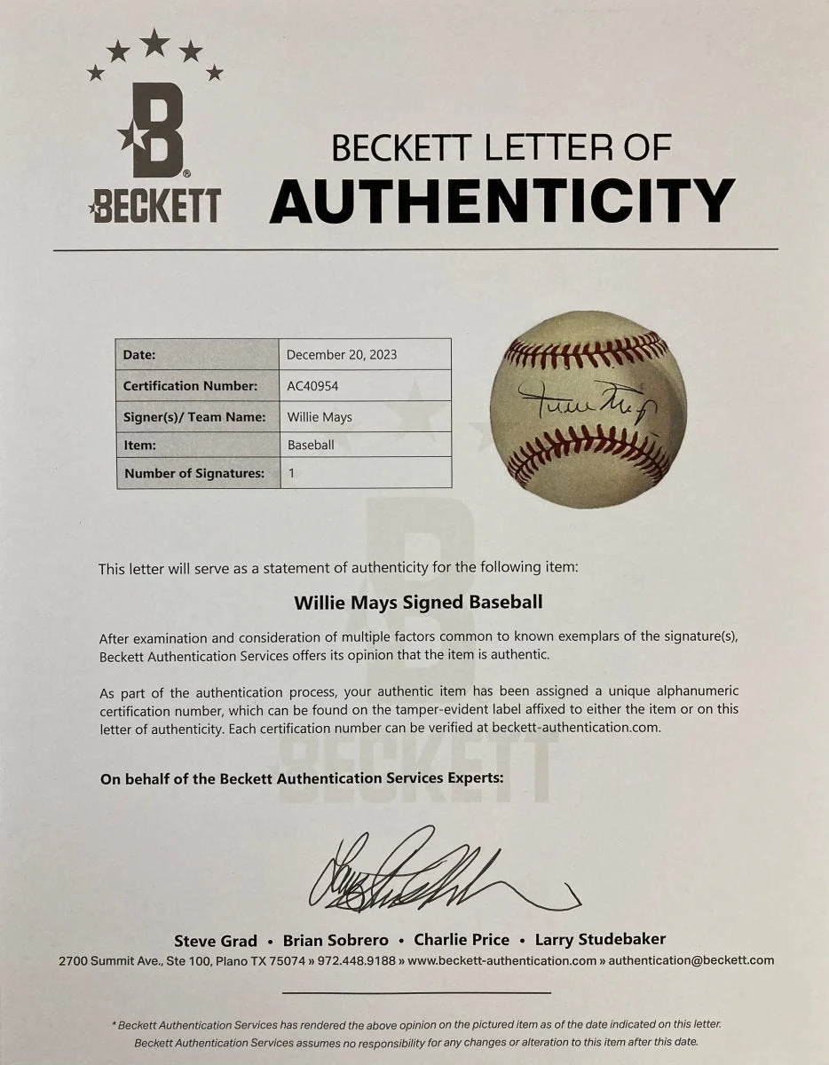 Willie Mays San Francisco Giants Signed Official NL Baseball BAS AC40954 - Image 3