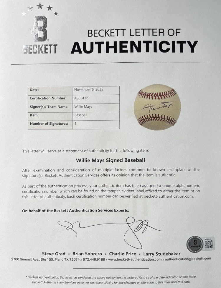 Willie Mays San Francisco Giants Signed Official NL Baseball BAS AE65412 - Image 3