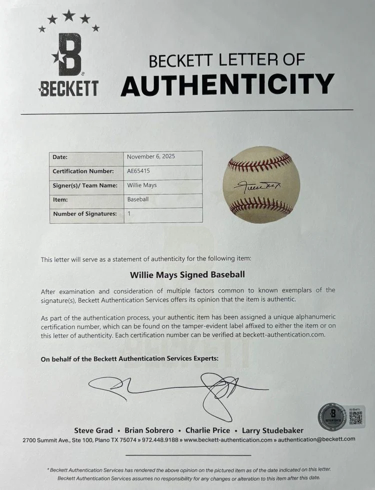 Willie Mays San Francisco Giants Signed Official NL Baseball BAS AE65415 - Image 3