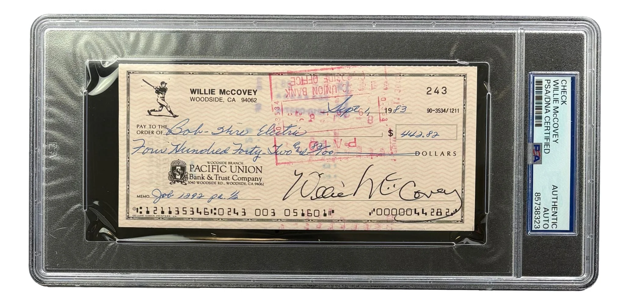 Willie McCovey San Francisco Giants Signed Bank Check #243 PSA/DNA