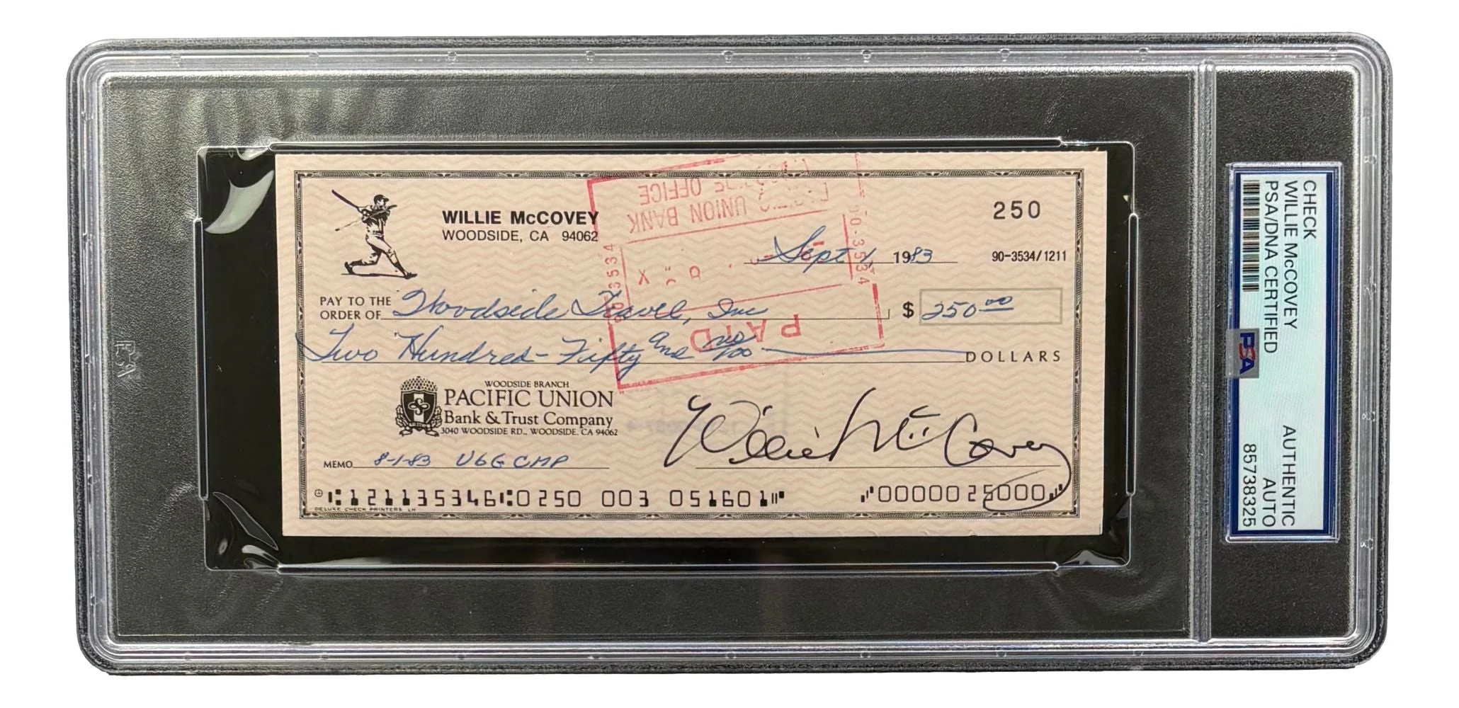 Willie McCovey San Francisco Giants Signed Bank Check #250 PSA/DNA