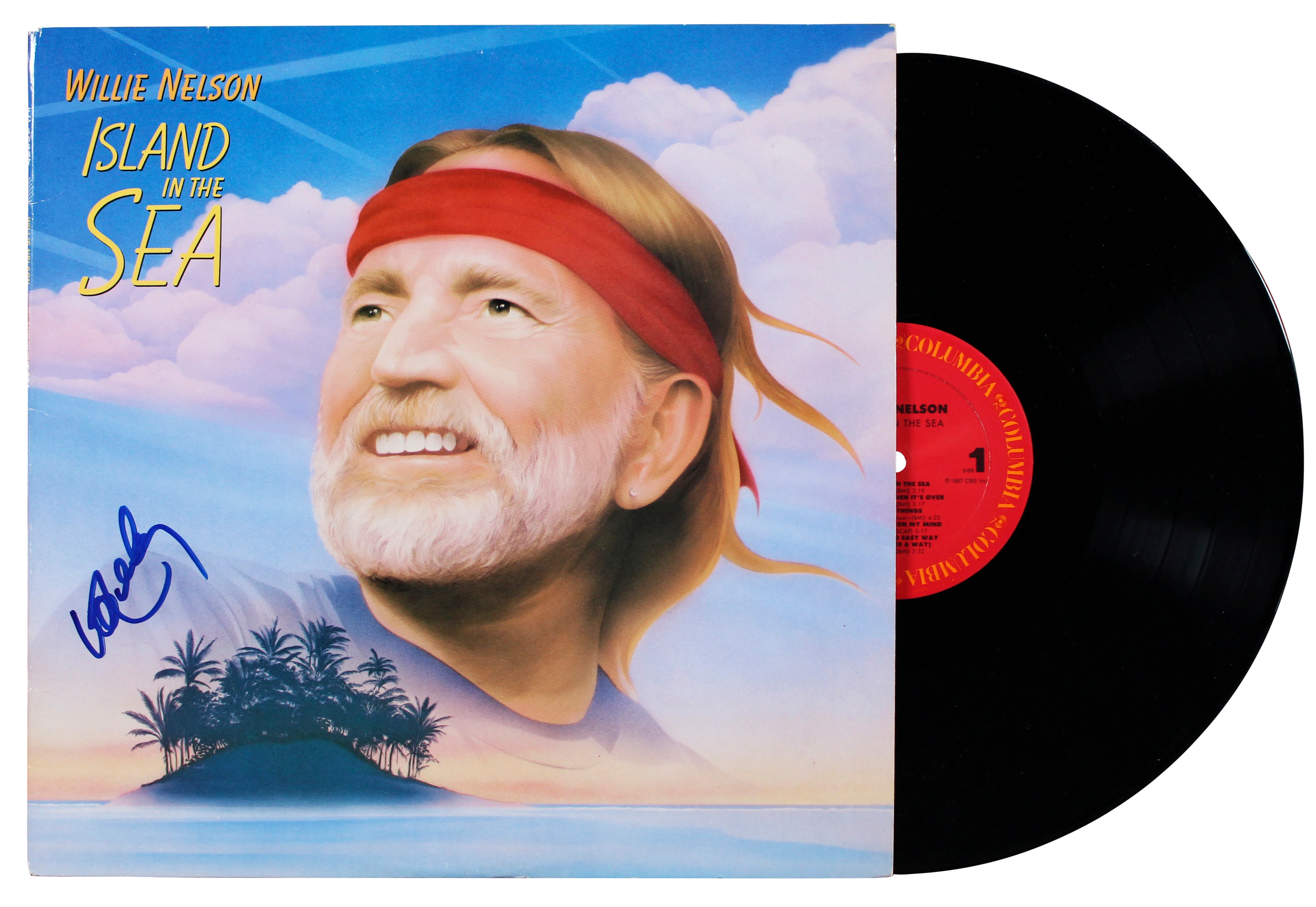 Willie Nelson Signed Island in the Sea Album Cover W/ Vinyl BAS #BR41233