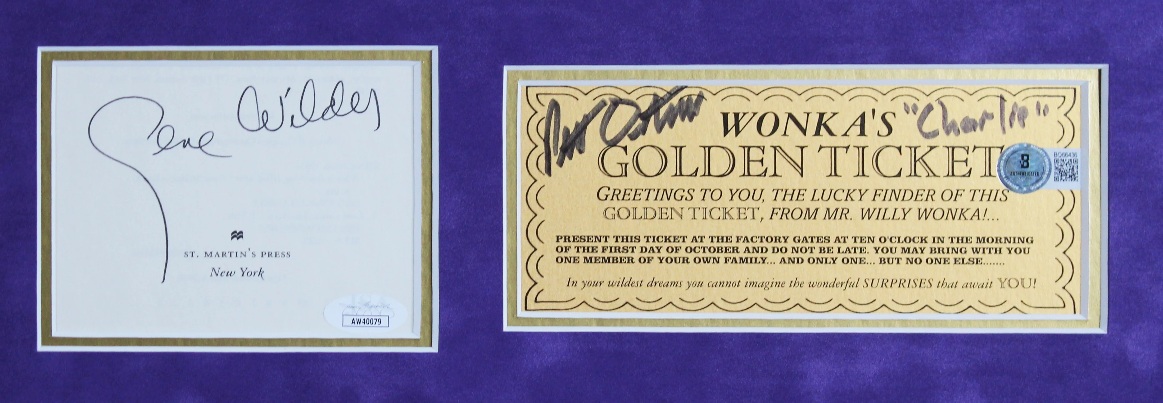 Willy Wonka Gene Wilder & Charlie Ostrum Authentic Signed Framed Display BAS JSA - Image 3