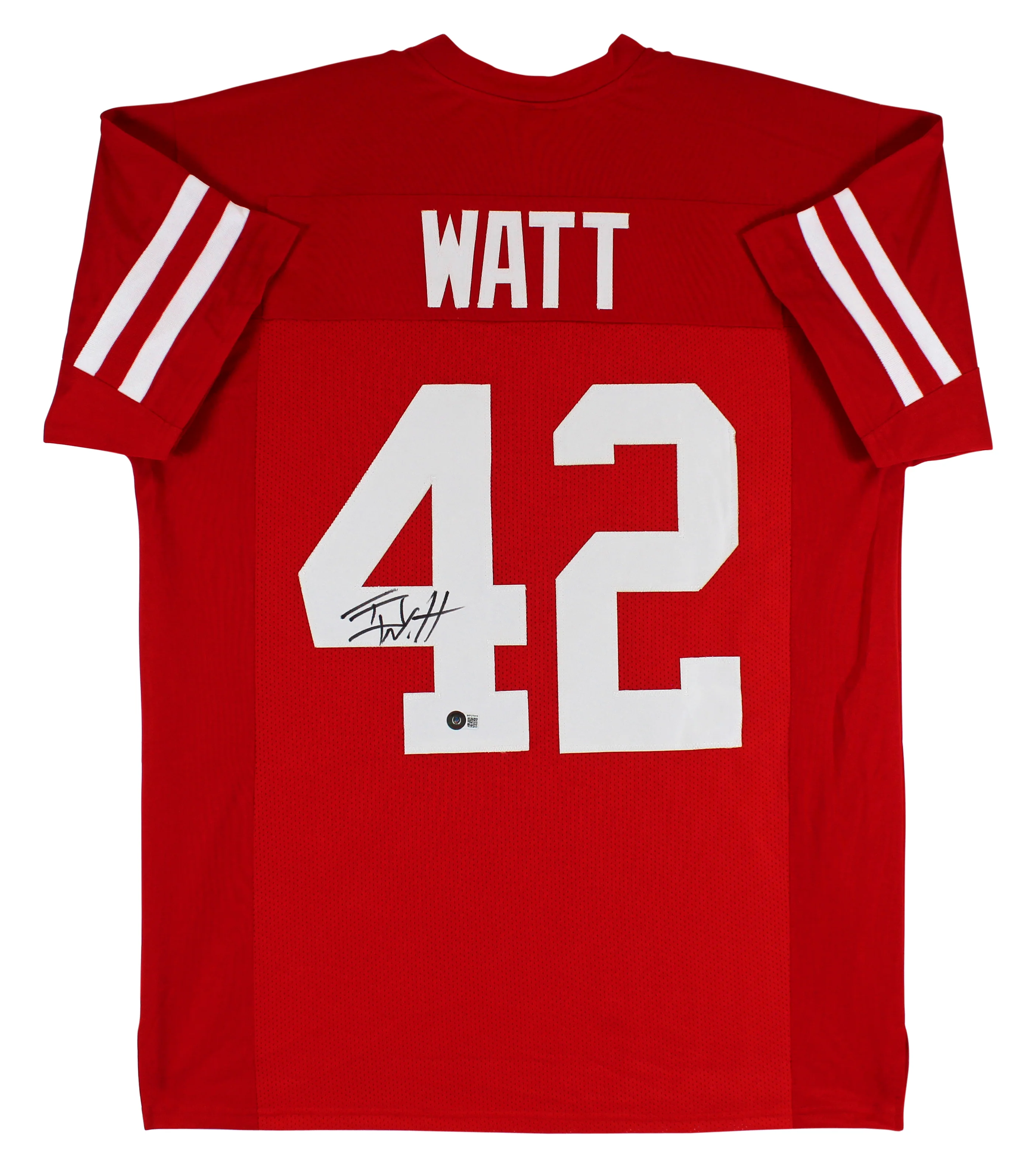Wisconsin T.J. Watt Authentic Signed Red Pro Style Jersey BAS Witnessed - Image 2